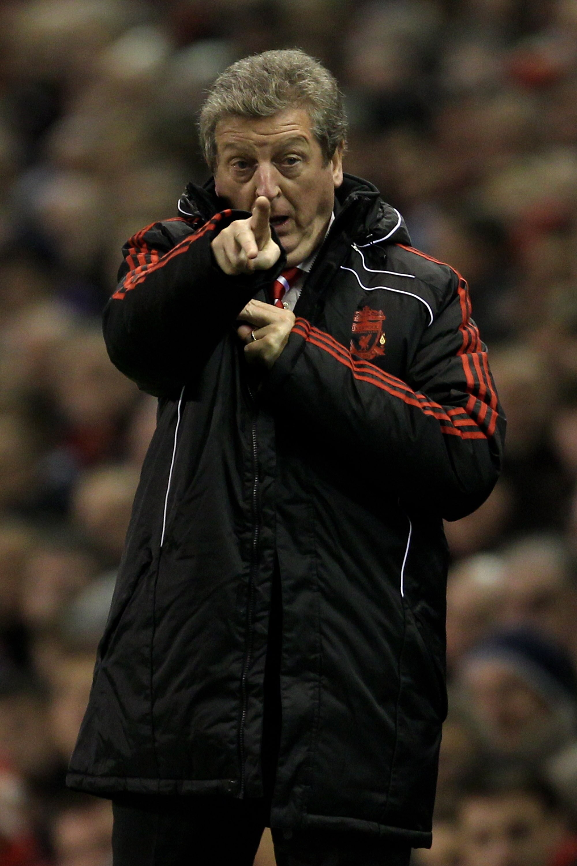 LIVERPOOL, ENGLAND - NOVEMBER 20:  Liverpool Manager Roy Hodgson issues instructions during the Barclays Premier League match between Liverpool and West Ham United at Anfield on November 20, 2010 in Liverpool, England.  (Photo by Alex Livesey/Getty Images