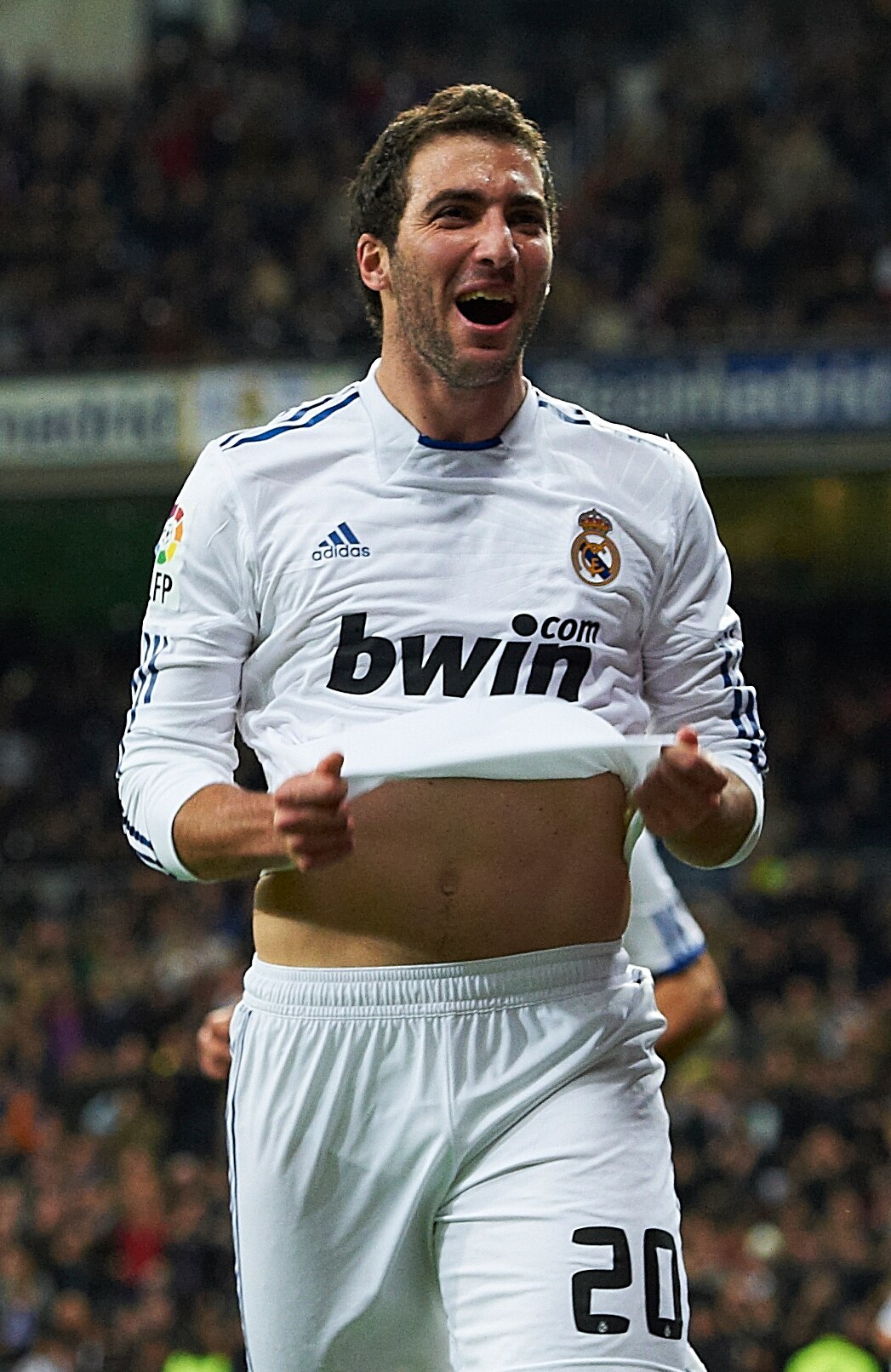 MADRID, SPAIN - NOVEMBER 20:  Gonzalo Higuain of Real Madrid celebrates after scoring the 1-0 during the La Liga match between Real Madrid and Athletic Bilbao at Estadio Santiago Bernabeu on November 20, 2010 in Madrid, Spain. Real Madrid won 5-1. (Photo