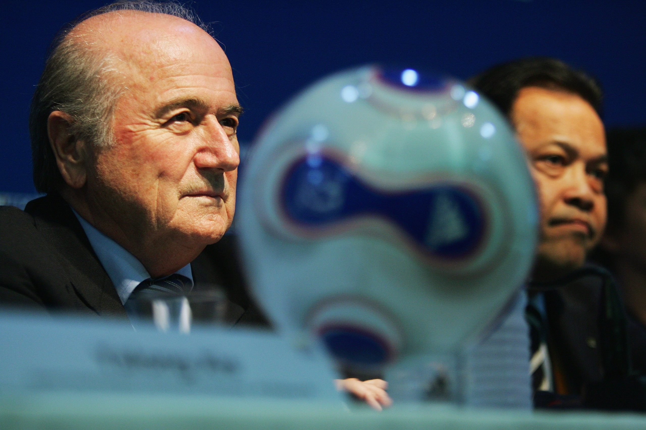 HANGZHOU, CHINA - SEPTEMBER 27: FIFA President Joseph S. Blatter and Chairman of the Committee for Women's Football Worawi Makudi talk to media at a press conference before the Women's World Cup 2007 Semi Final match between USA and Brazil at Hangzhou Dr HANGZHOU, CHINA - SEPTEMBER 27: FIFA President Joseph S. Blatter and Chairman of the Committee for Women's Football Worawi Makudi talk to media at a press conference before the Women's World Cup 2007 Semi Final match between USA and Brazil at Hangzhou Dr