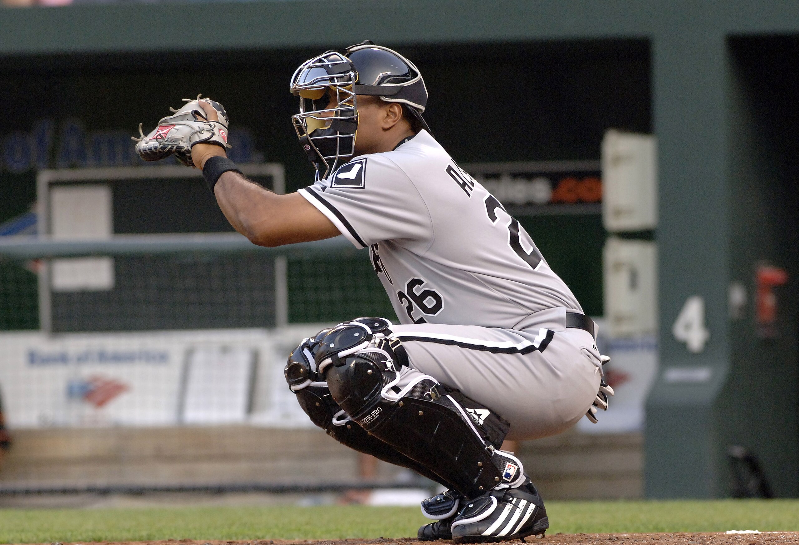 Chicago White Sox catcher Sandy Alomar before play against the Baltimore Orioles July 28, 2006 in Baltimore, Maryland. The Sox won 6 - 4 on a ninth inning grand slam home run. (Photo by A. Messerschmidt/Getty Images) *** Local Caption *** Chicago White Sox catcher Sandy Alomar before play against the Baltimore Orioles July 28, 2006 in Baltimore, Maryland. The Sox won 6 - 4 on a ninth inning grand slam home run. (Photo by A. Messerschmidt/Getty Images) *** Local Caption ***