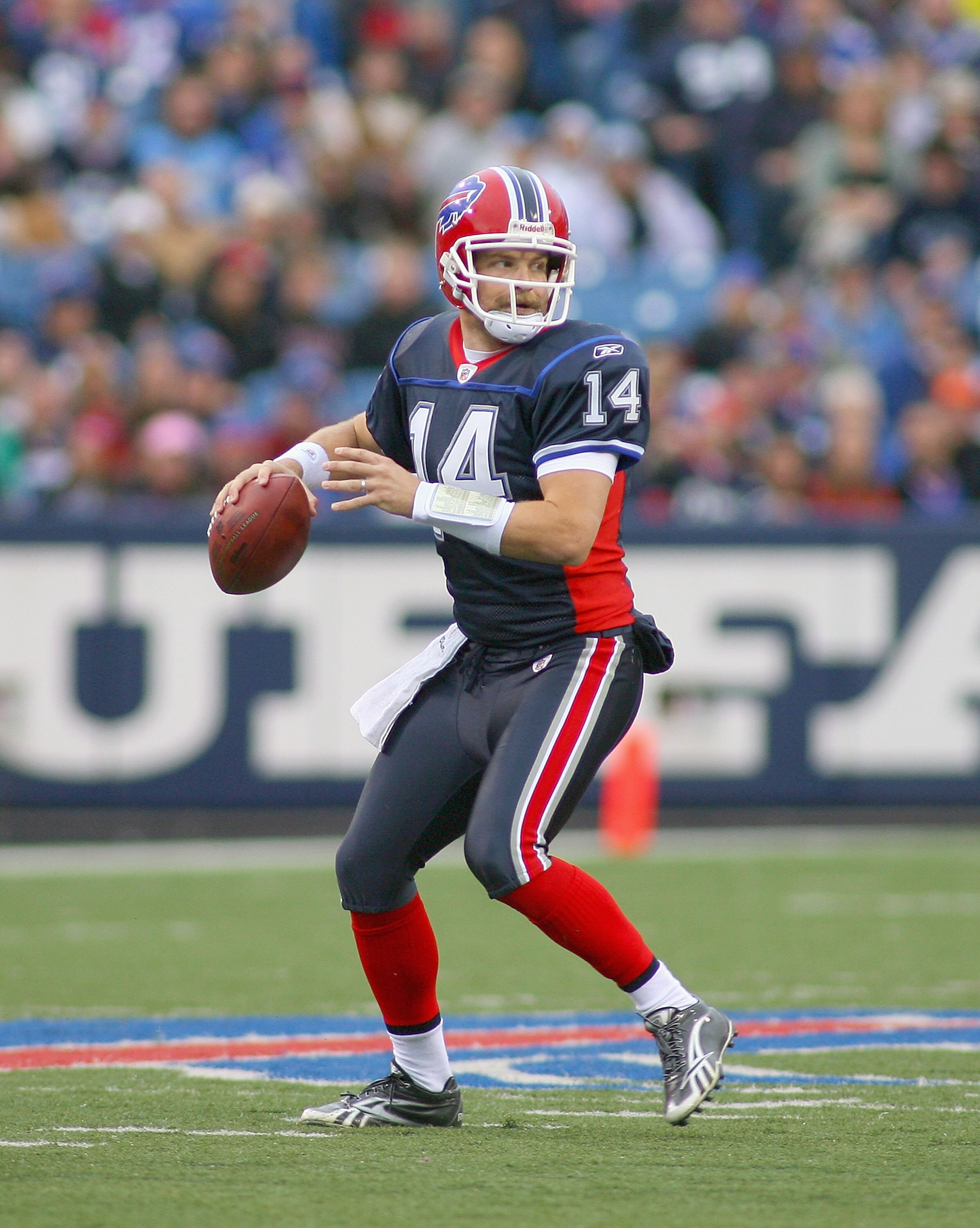 ORCHARD PARK, NY - NOVEMBER 14:  Ryan Fitzpatrick  #14 of the Buffalo Bills readies to throw a pass against the Detroit Lions at Ralph Wilson Stadium on November 14, 2010 in Orchard Park, New York. The Bills won 14-12. (Photo by Rick Stewart/Getty Images)