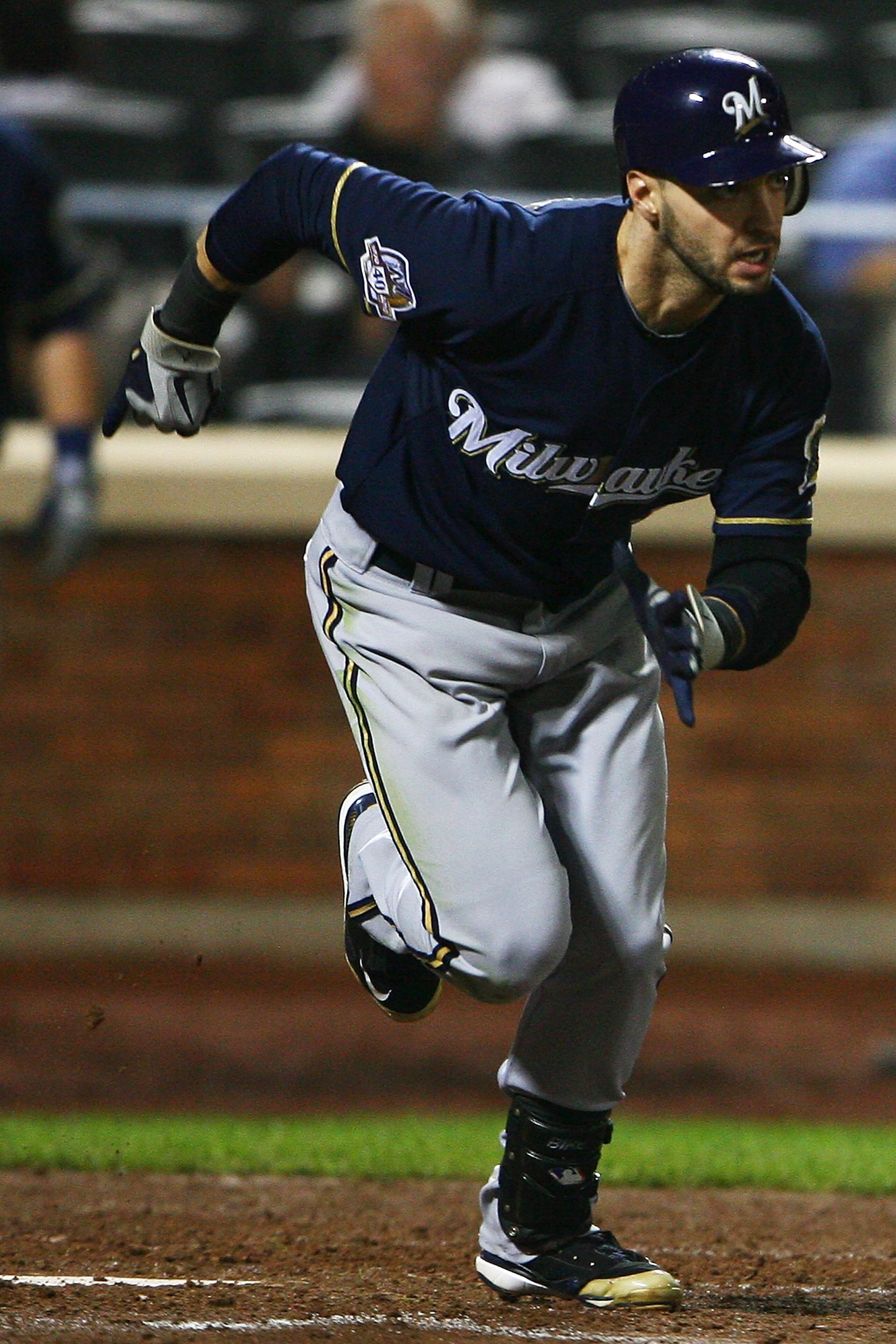 NEW YORK - SEPTEMBER 30: Ryan Braun #8 of the Milwaukee Brewers runs after hitting a one run single in the ninth inning against the New York Mets on September 30, 2010 at Citi Field in the Flushing neighborhood of the Queens borough of New York City. The NEW YORK - SEPTEMBER 30: Ryan Braun #8 of the Milwaukee Brewers runs after hitting a one run single in the ninth inning against the New York Mets on September 30, 2010 at Citi Field in the Flushing neighborhood of the Queens borough of New York City. The