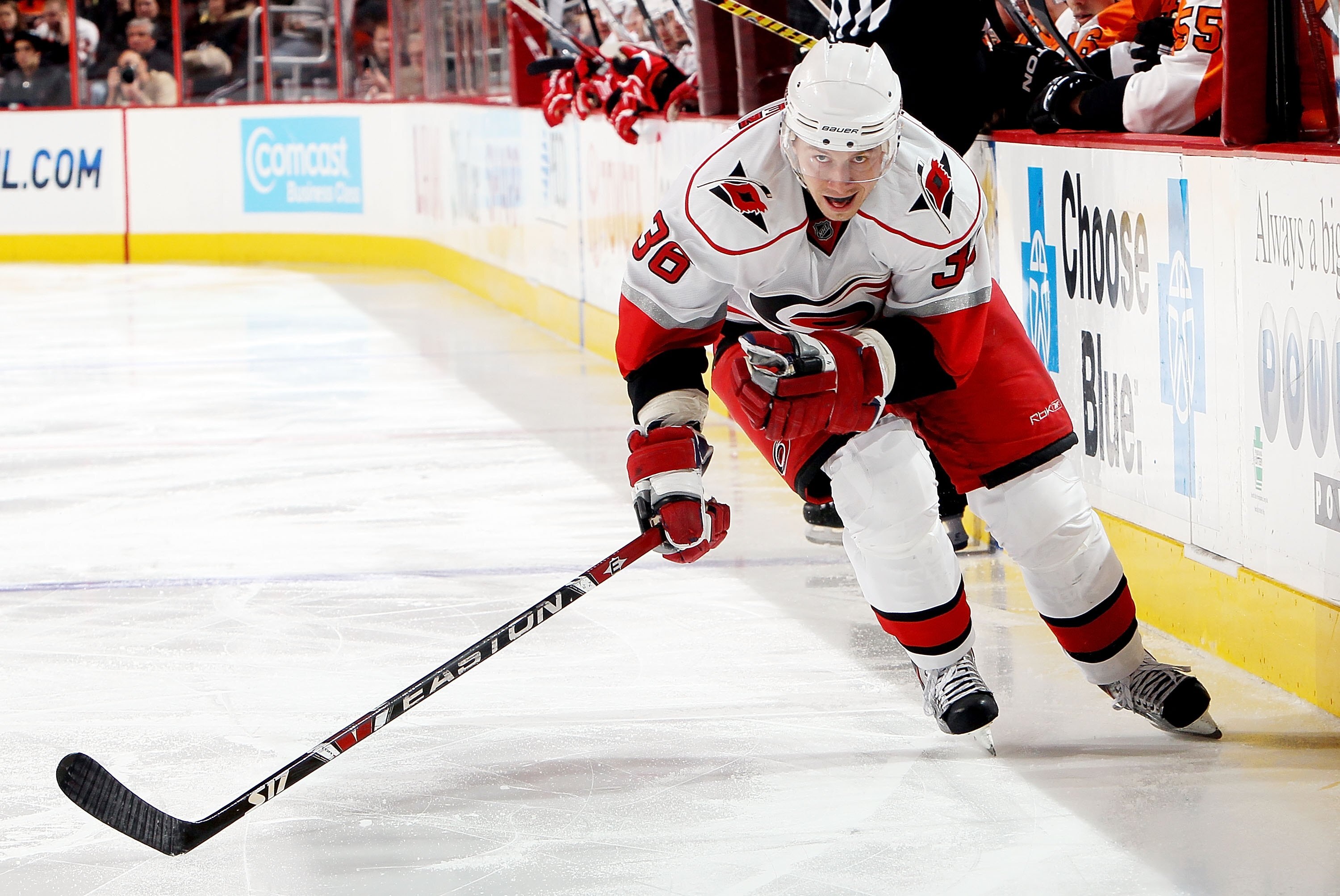 PHILADELPHIA - JANUARY 23:  Jussi Jokinen #36 of the Carolina Hurricanes skates against of the Philadelphia Flyers on January 23, 2010 at Wachovia Center in Philadelphia, Pennsylvania. The Flyers defeated the Hurricanes 4-2.  (Photo by Jim McIsaac/Getty I