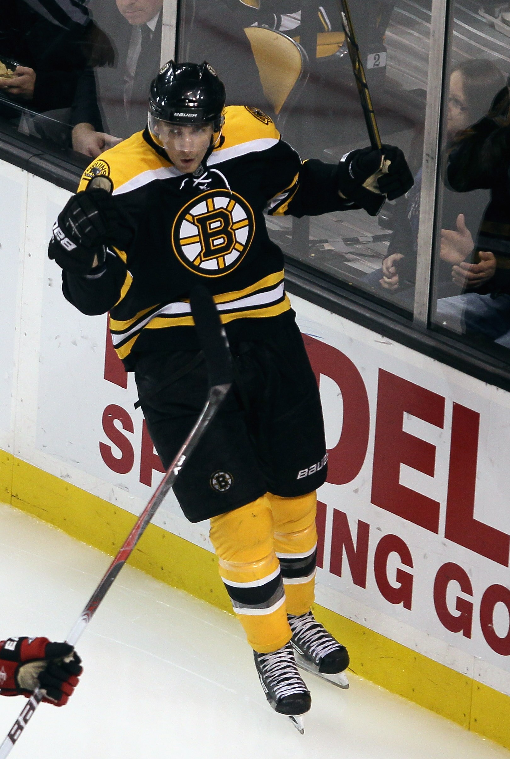 BOSTON - NOVEMBER 15:  Blake Wheeler #26 of the Boston Bruins celebrates his goal in the third period against the New Jersey Devils on November 15, 2010 at the TD Garden in Boston, Massachusetts.  (Photo by Elsa/Getty Images)