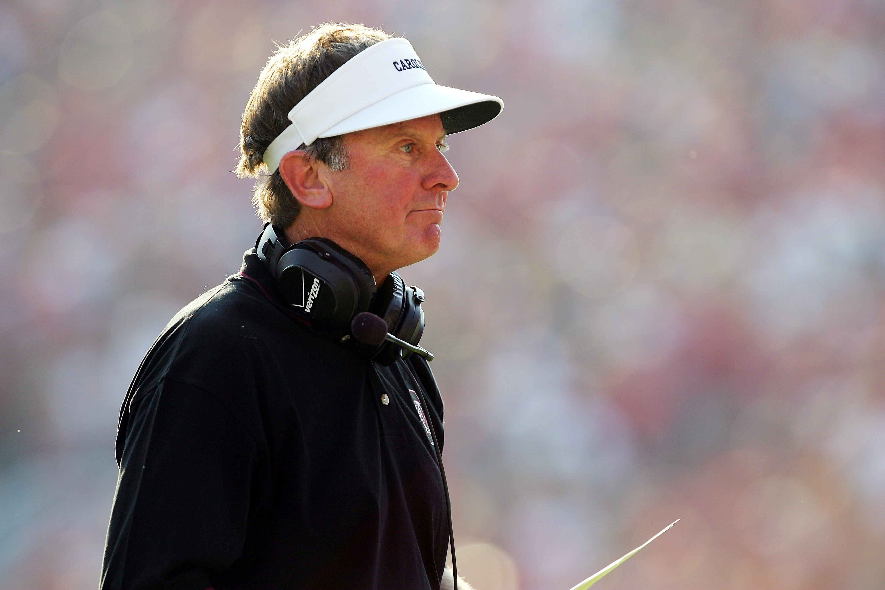 ATHENS, GA - SEPTEMBER 10:  Head coach Steve Spurrier of the South Carolina Gamecocks looks at the scoreboard before their game against the Georgia Bulldogs at Sanford Stadium on September 10, 2005 in Athens, Georgia.  (Photo by Streeter Lecka/Getty Image