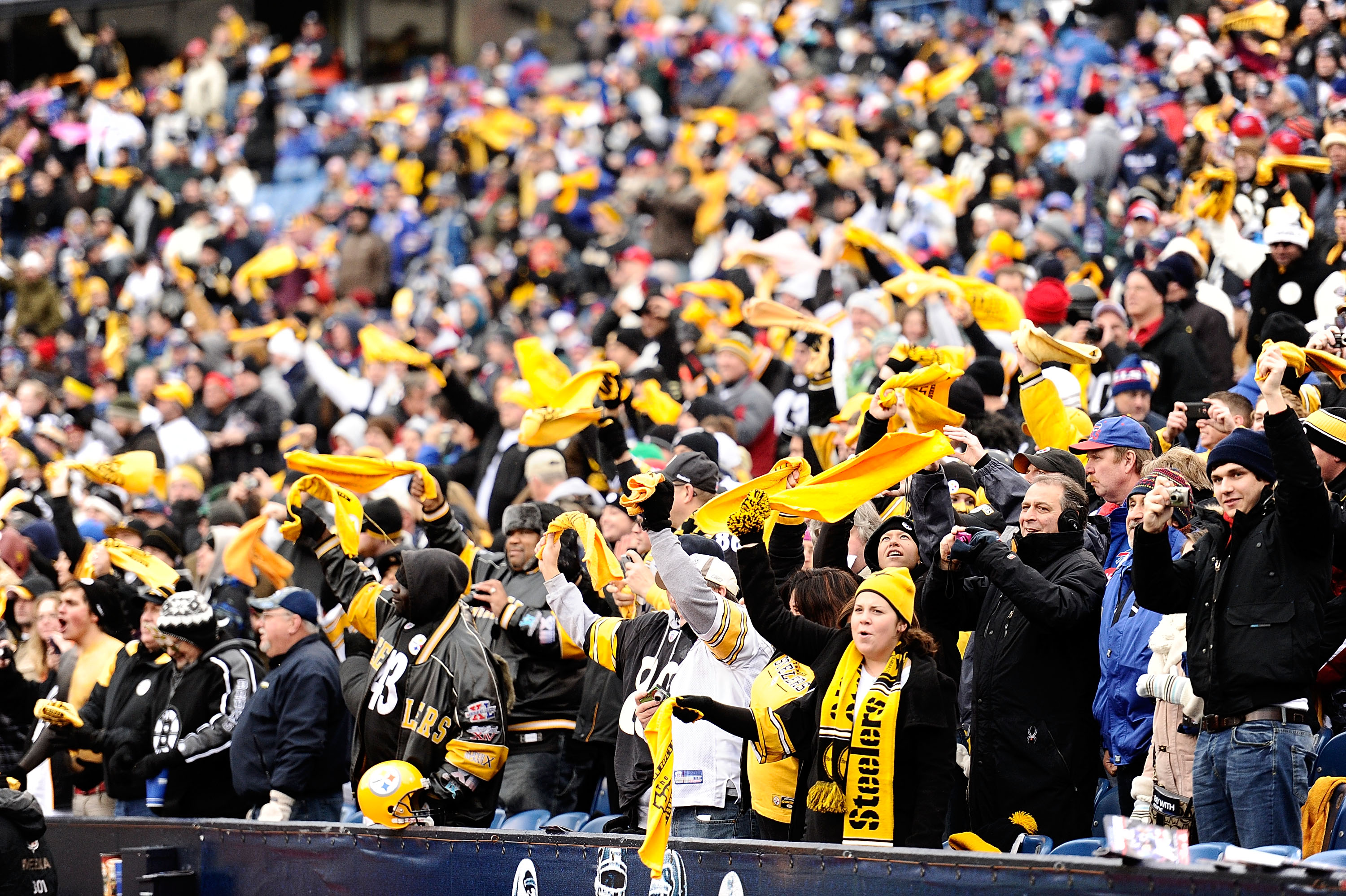 ORCHARD PARK, NY - NOVEMBER 28:  Steelers fans are seen during the game against the Buffalo Bills at Ralph Wilson Stadium on November 28, 2010 in Orchard Park, New York.  (Photo by Karl Walter/Getty Images)