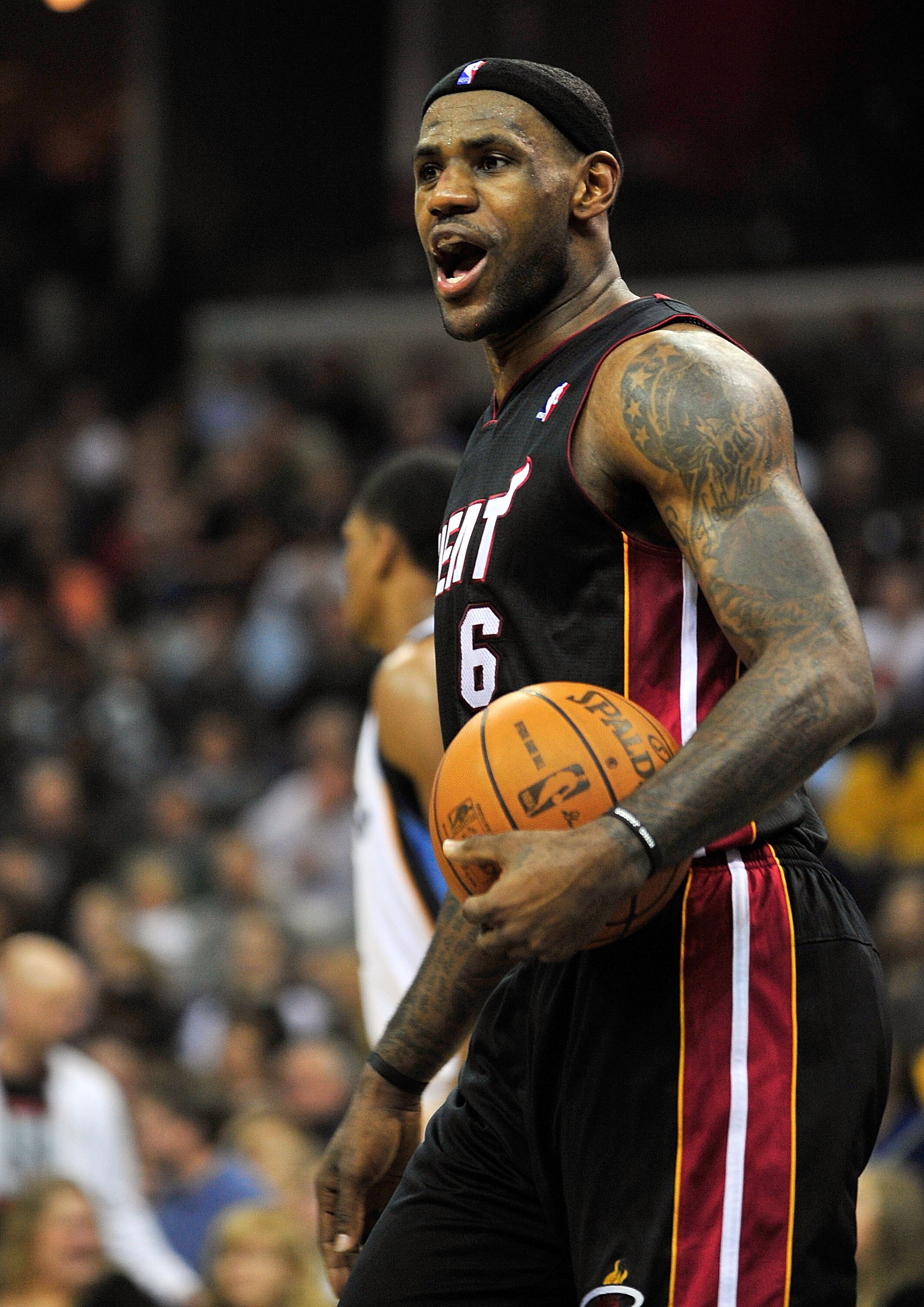 MEMPHIS, TN - NOVEMBER 20:  LeBron James #6 of the Miami Heat reacts after being called for a foul against the Memphis Grizzlies at FedExForum on November 20, 2010 in Memphis, Tennessee.  NOTE TO USER: User expressly acknowledges and agrees that, by downl