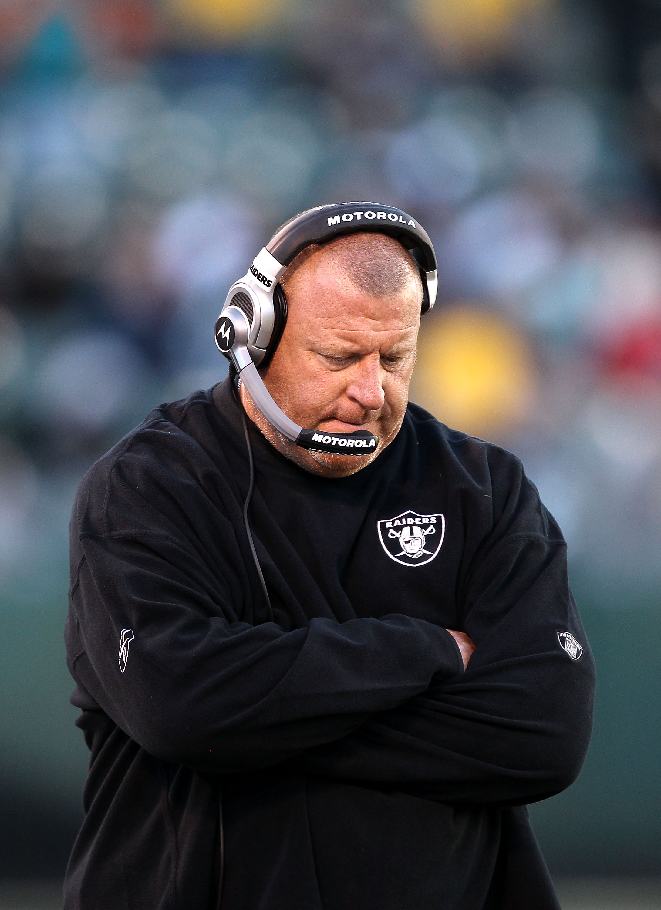 OAKLAND, CA - NOVEMBER 28: Head coach Tom Cable of the Oakland Raiders walks the sidelines during the closing minutes of their loss to the Miami Dolphins at Oakland-Alameda County Coliseum on November 28, 2010 in Oakland, California. (Photo by Ezra Shaw OAKLAND, CA - NOVEMBER 28: Head coach Tom Cable of the Oakland Raiders walks the sidelines during the closing minutes of their loss to the Miami Dolphins at Oakland-Alameda County Coliseum on November 28, 2010 in Oakland, California. (Photo by Ezra Shaw