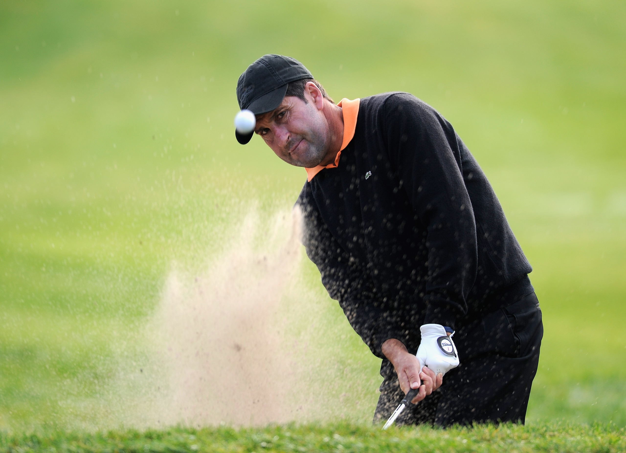 CASTELLON DE LA PLANA, SPAIN - OCTOBER 23:  Jose Maria Olazabal of Spain plays his bunker shot on the second hole during the third round of the Castello Masters Costa Azahar at the Club de Campo del Mediterraneo on October 23, 2010 in Castellon de la Plan