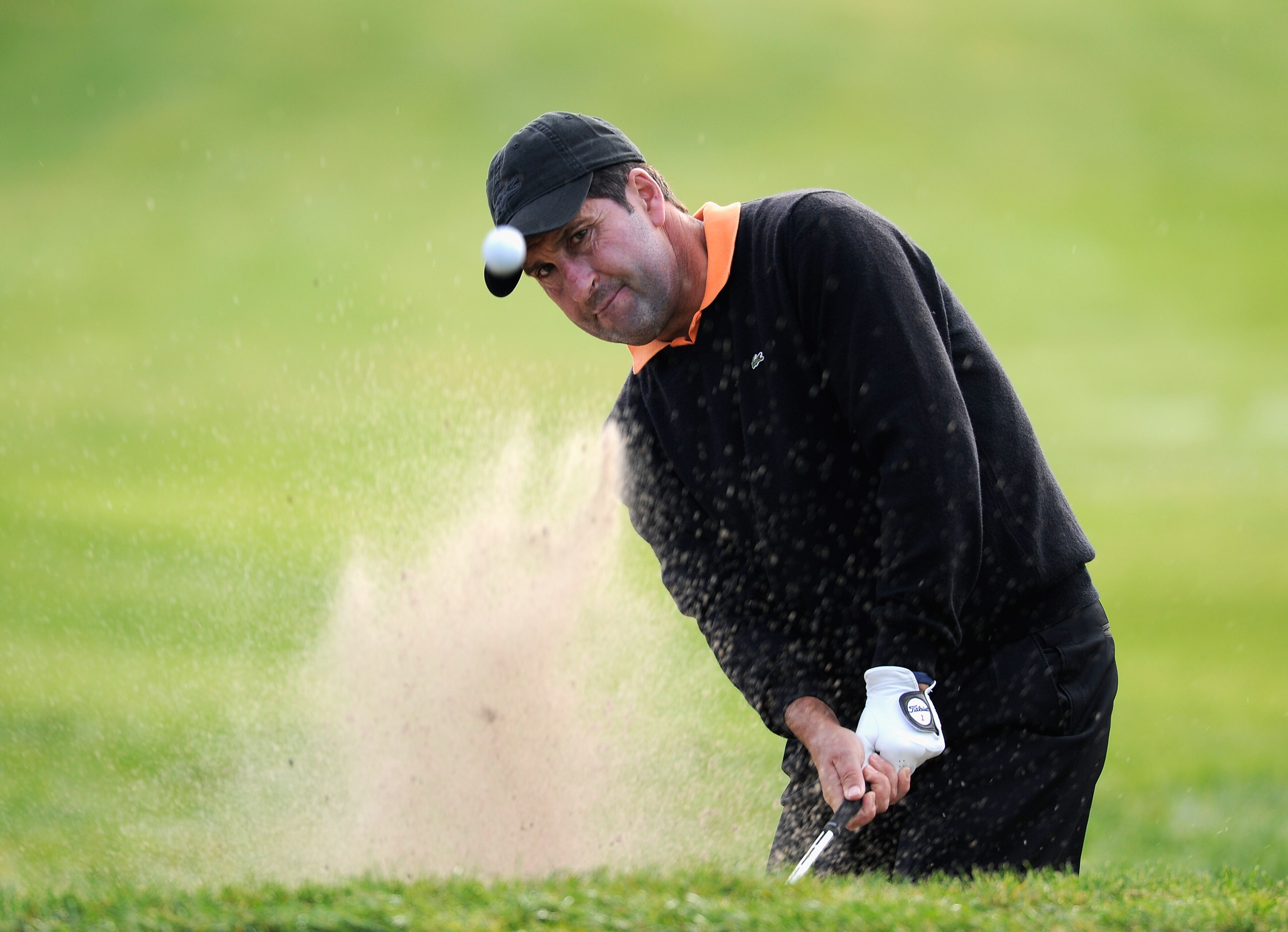 CASTELLON DE LA PLANA, SPAIN - OCTOBER 23:  Jose Maria Olazabal of Spain plays his bunker shot on the second hole during the third round of the Castello Masters Costa Azahar at the Club de Campo del Mediterraneo on October 23, 2010 in Castellon de la Plan