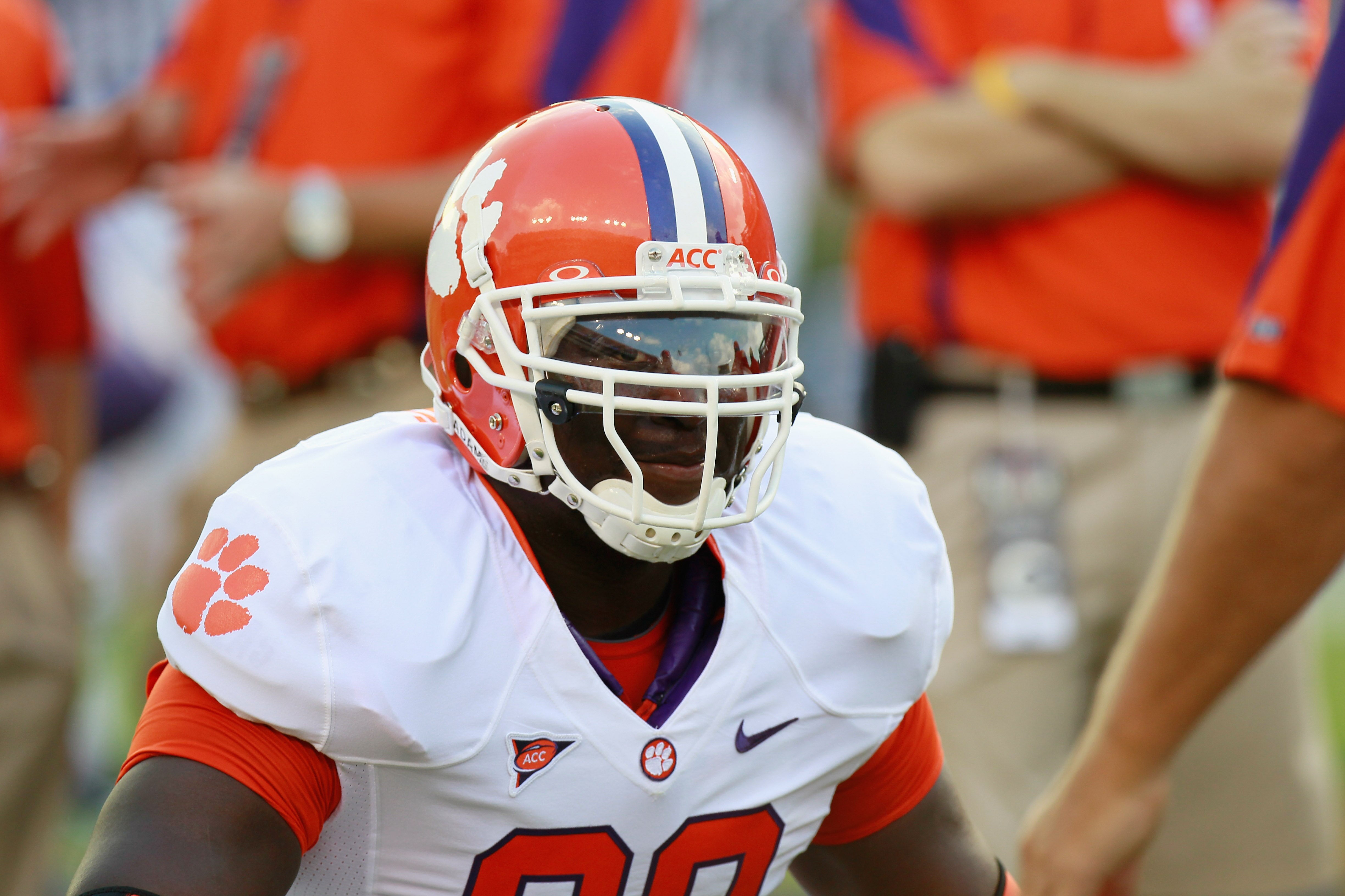 AUBURN, AL - SEPTEMBER 18:  Jarvis Jenkins #99 of the Clemson Tigers against the Auburn Tigers at Jordan-Hare Stadium on September 18, 2010 in Auburn, Alabama.  (Photo by Kevin C. Cox/Getty Images)