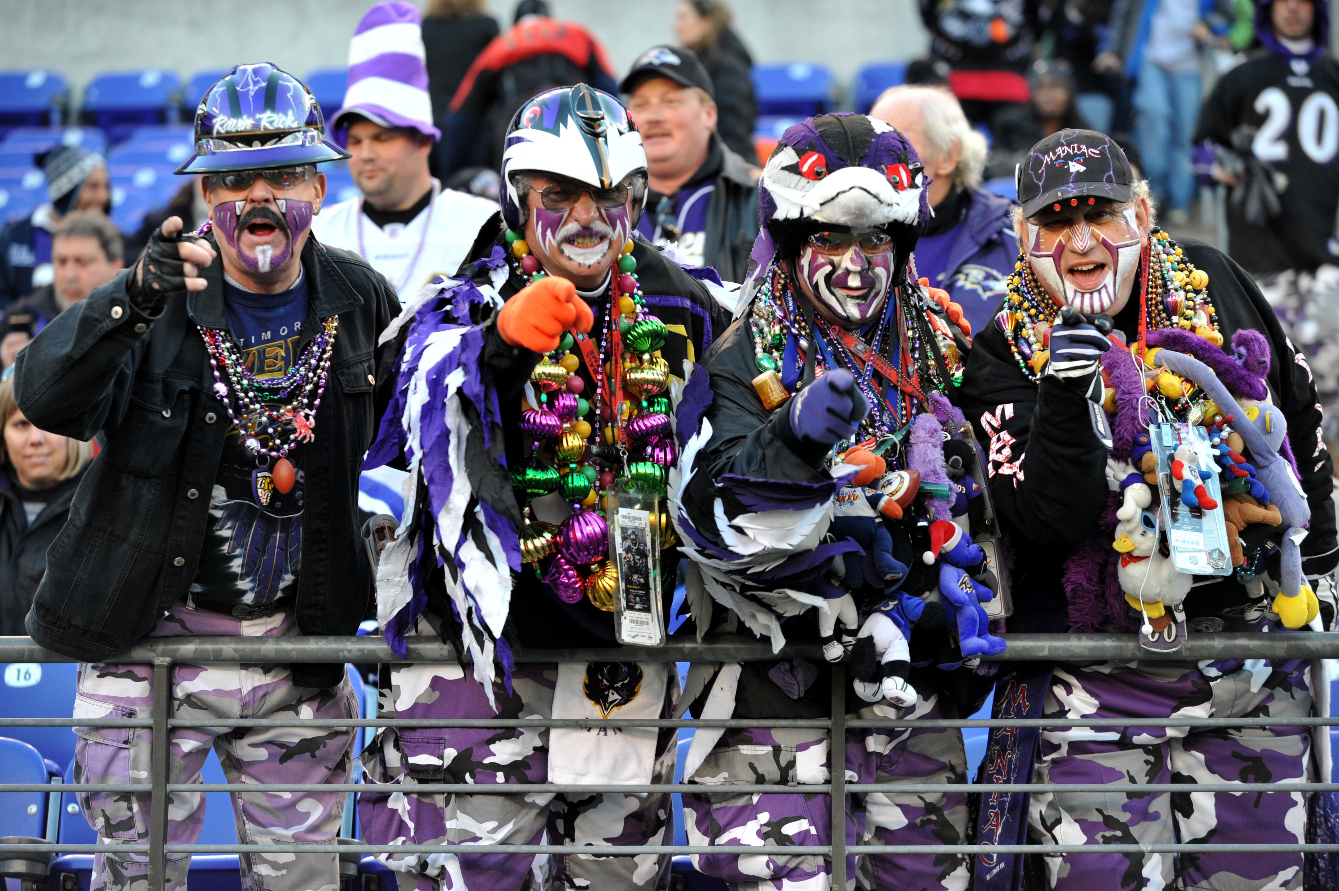 BALTIMORE, MD - NOVEMBER 28:  Fans of the Baltimore Ravens cheer against the Tampa Bay Buccaneers at M&T Bank Stadium on November 28, 2010 in Baltimore, Maryland. The Ravens defeated the Buccaneers 17-10. (Photo by Larry French/Getty Images)