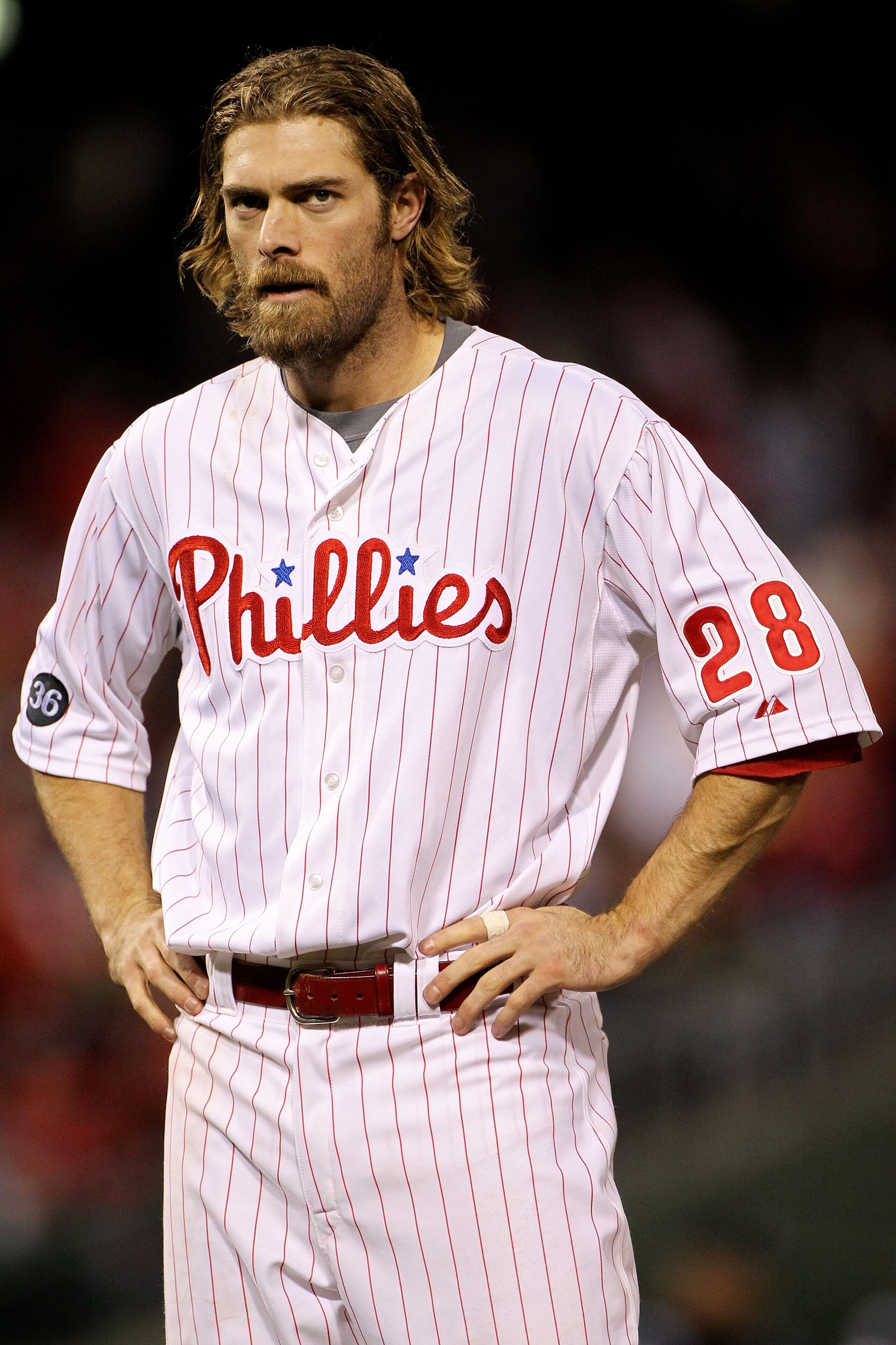 PHILADELPHIA - OCTOBER 23: Jayson Werth #28 of the Philadelphia Phillies looks on against the San Francisco Giants in Game Six of the NLCS during the 2010 MLB Playoffs at Citizens Bank Park on October 23, 2010 in Philadelphia, Pennsylvania. (Photo by Do PHILADELPHIA - OCTOBER 23: Jayson Werth #28 of the Philadelphia Phillies looks on against the San Francisco Giants in Game Six of the NLCS during the 2010 MLB Playoffs at Citizens Bank Park on October 23, 2010 in Philadelphia, Pennsylvania. (Photo by Do