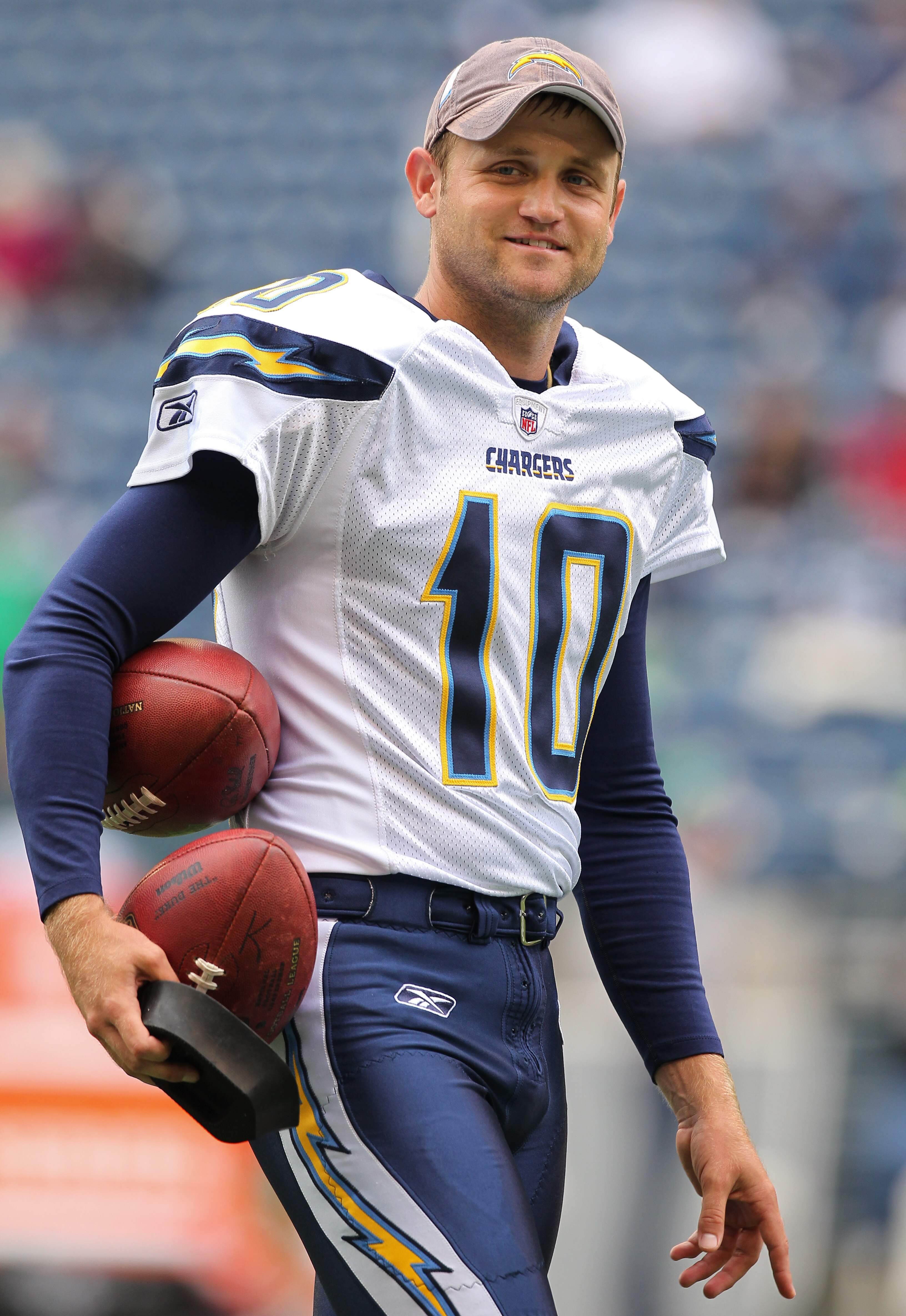 SEATTLE - SEPTEMBER 26:  Kicker Nate Kaeding #10 of the San Diego Chargers looks on during warmups prior to the game against the Seattle Seahawks at Qwest Field on September 26, 2010 in Seattle, Washington. (Photo by Otto Greule Jr/Getty Images)