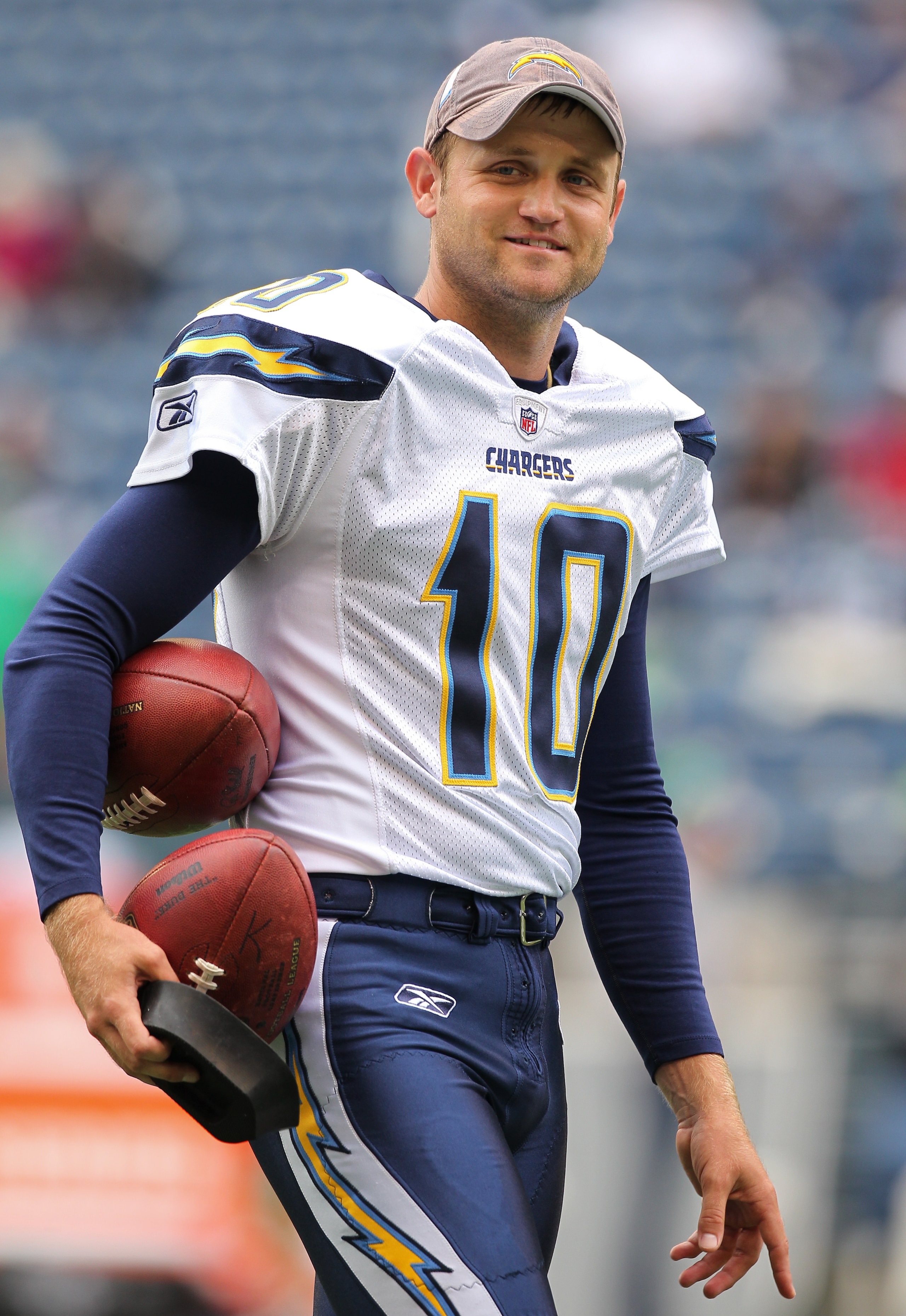 SEATTLE - SEPTEMBER 26:  Kicker Nate Kaeding #10 of the San Diego Chargers looks on during warmups prior to the game against the Seattle Seahawks at Qwest Field on September 26, 2010 in Seattle, Washington. (Photo by Otto Greule Jr/Getty Images)