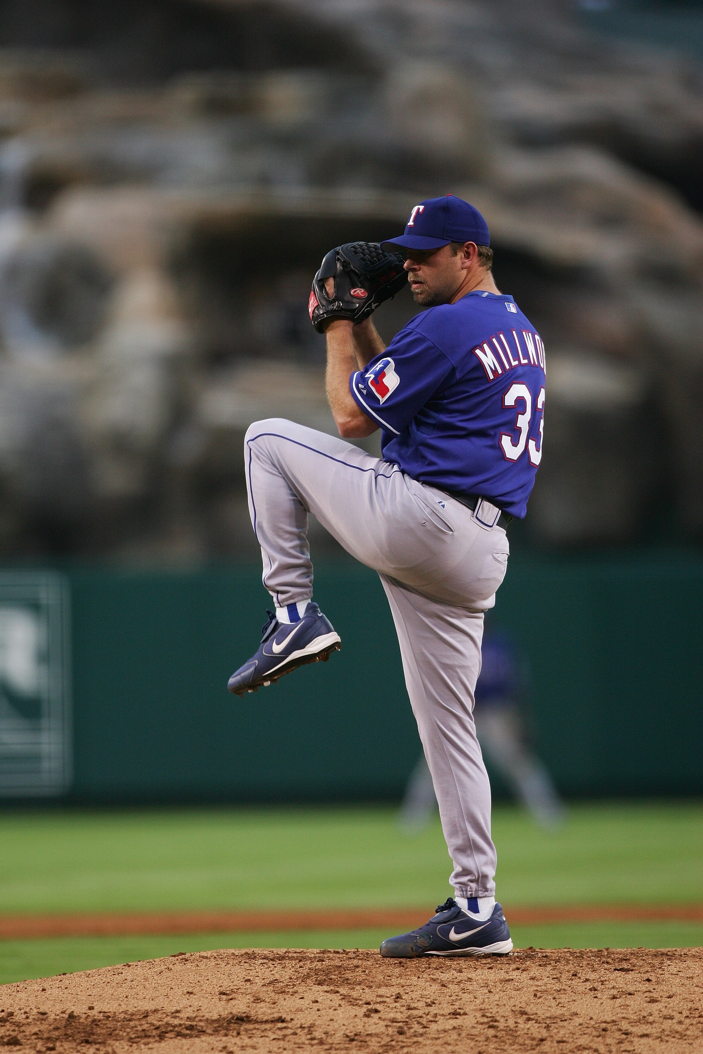 ANAHEIM, CA - AUGUST 3:  Kevin Millwood #33 of the Texas Rangers pitches against the Los Angeles Angels of Anaheim during the game at Angel Stadium on August 3, 2006 in Anaheim, California. The Rangers defeated the Angels 7-6.  (Photo by Harry How/Getty I