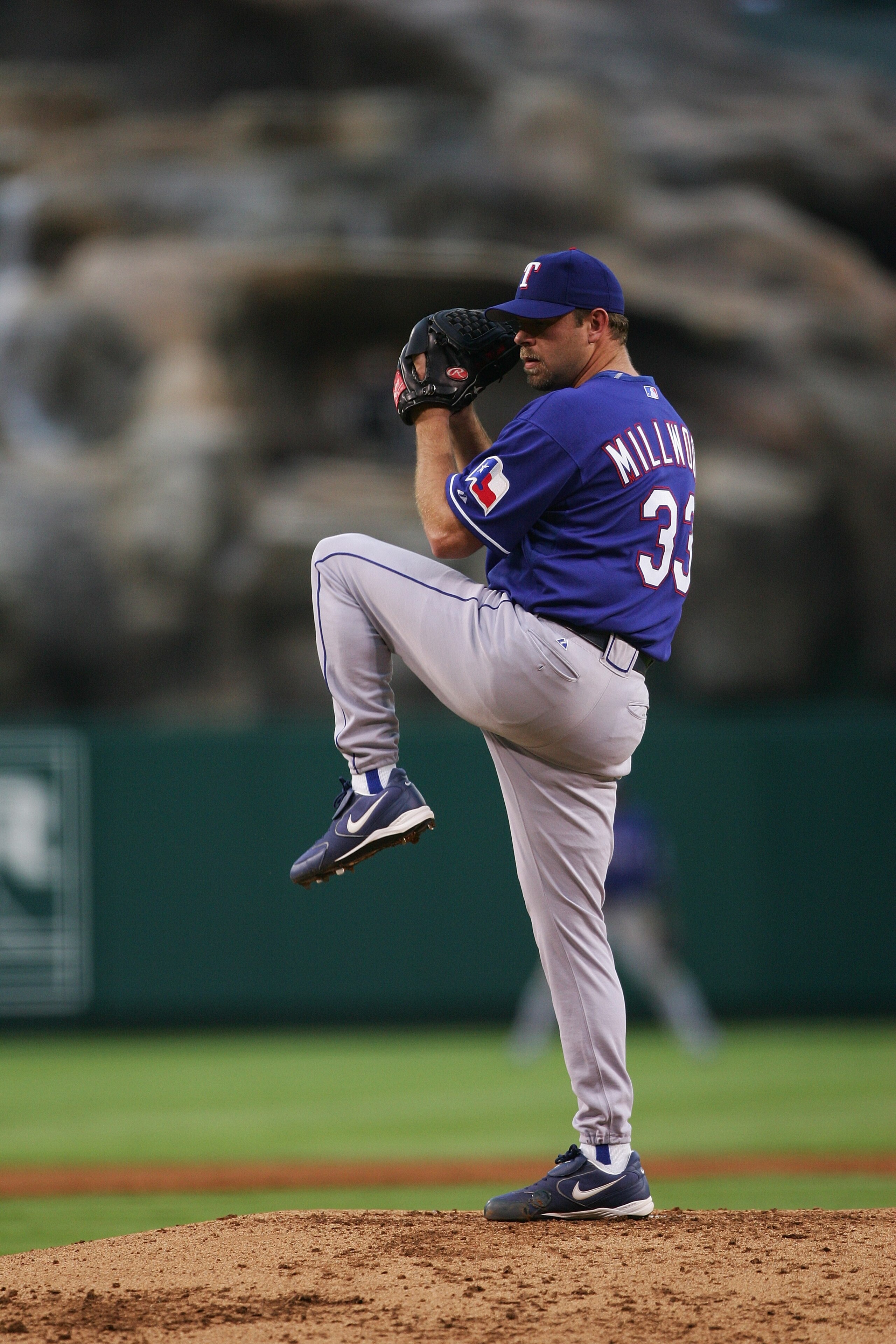 ANAHEIM, CA - AUGUST 3:  Kevin Millwood #33 of the Texas Rangers pitches against the Los Angeles Angels of Anaheim during the game at Angel Stadium on August 3, 2006 in Anaheim, California. The Rangers defeated the Angels 7-6.  (Photo by Harry How/Getty I
