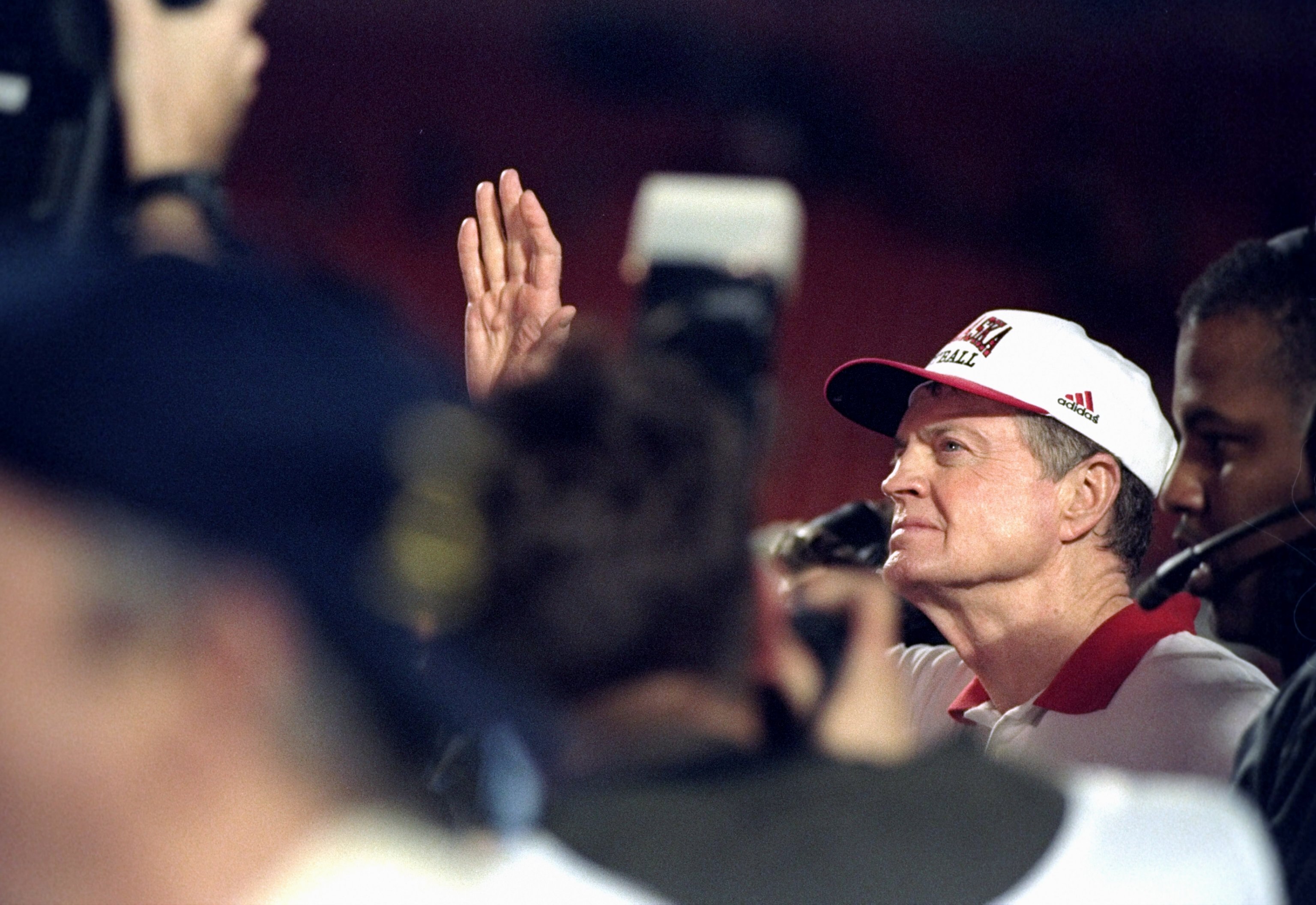 2 Jan 1998: Head coach Tom Osbourne of the Nebraska Cornhuskers celebrates after the Orange Bowl against the Tennessee Volunteers at Pro Player Stadium in Miami, Florida. Nebraska won the game, 42-17.