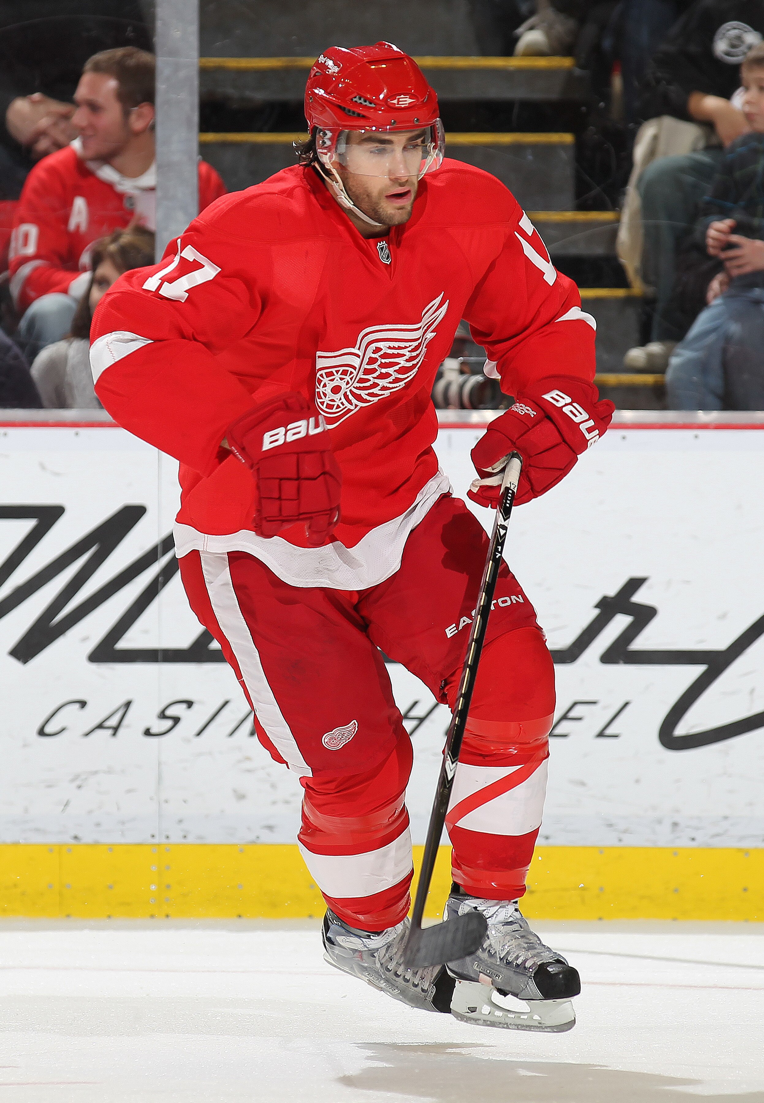 DETROIT, MI - NOVEMBER 19:  Patrick Eaves #17 of the Detroit Red Wings skates in a game against the Minnesota Wild on November 19, 2010 at the Joe Louis Arena in Detroit, Michigan. The Wild defeated the Wings 4-3 in overtime. (Photo by Claus Andersen/Gett