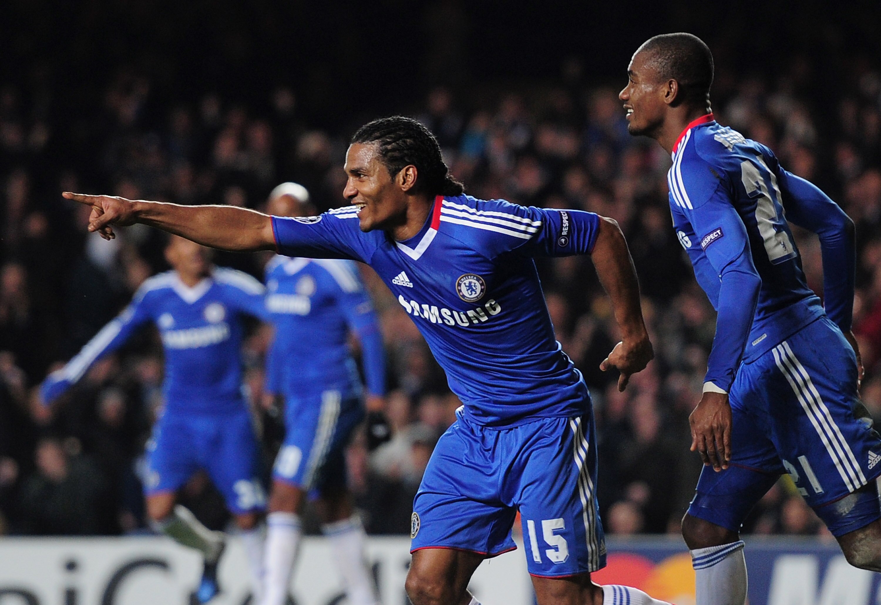 LONDON, ENGLAND - NOVEMBER 23: Florent Malouda of Chelsea celebrates scoring his side's second goal with teammate Salomon Kalou (R) during the UEFA Champions League group F match between Chelsea and MSK Zilina at Stamford Bridge on November 23, 2010 in L LONDON, ENGLAND - NOVEMBER 23: Florent Malouda of Chelsea celebrates scoring his side's second goal with teammate Salomon Kalou (R) during the UEFA Champions League group F match between Chelsea and MSK Zilina at Stamford Bridge on November 23, 2010 in L