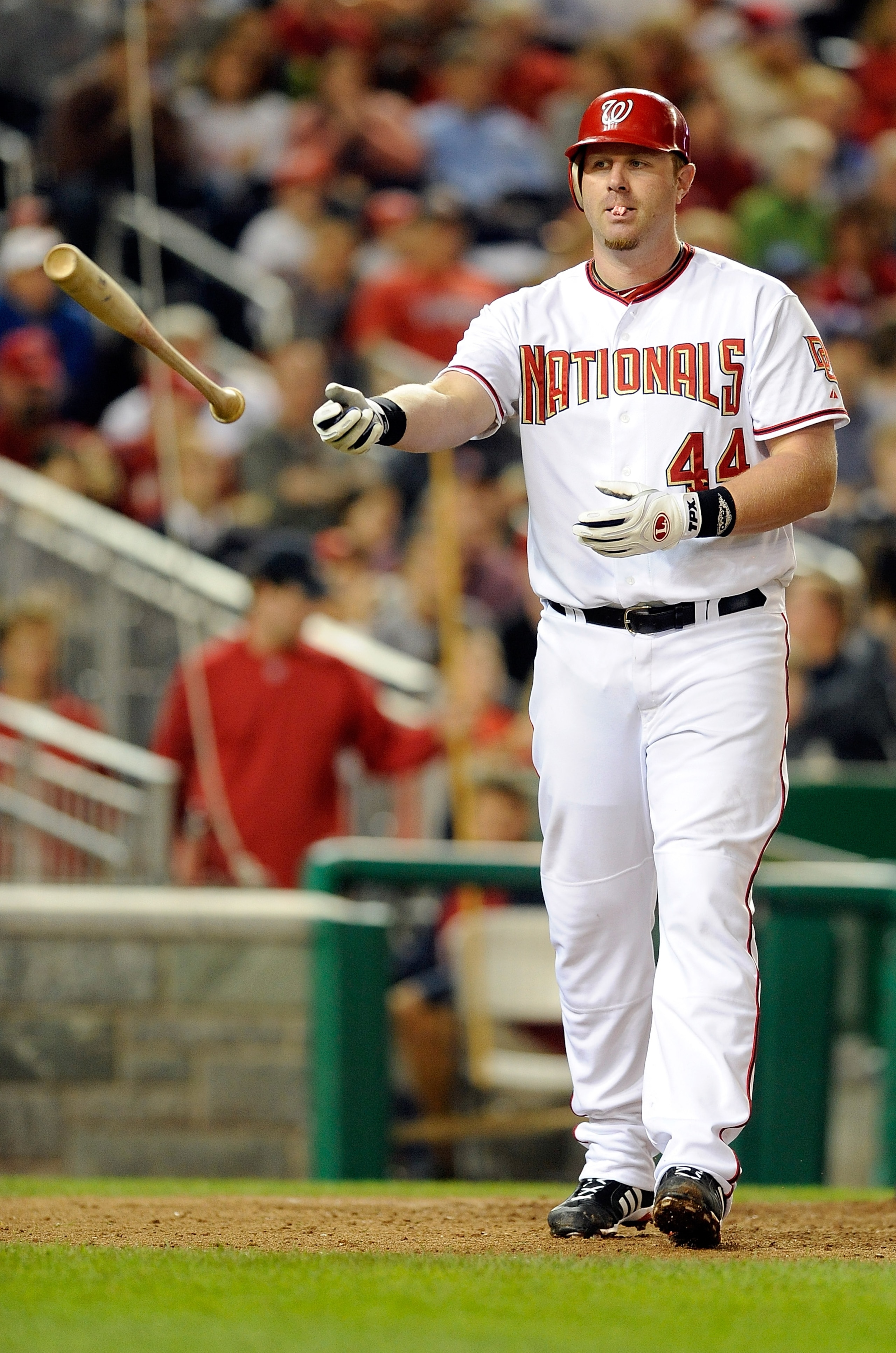 WASHINGTON - SEPTEMBER 29: Adam Dunn #44 of the Washington Nationals tosses his bat after striking out against the Philadelphia Phillies at Nationals Park on September 29, 2010 in Washington, DC. (Photo by Greg Fiume/Getty Images) WASHINGTON - SEPTEMBER 29: Adam Dunn #44 of the Washington Nationals tosses his bat after striking out against the Philadelphia Phillies at Nationals Park on September 29, 2010 in Washington, DC. (Photo by Greg Fiume/Getty Images)