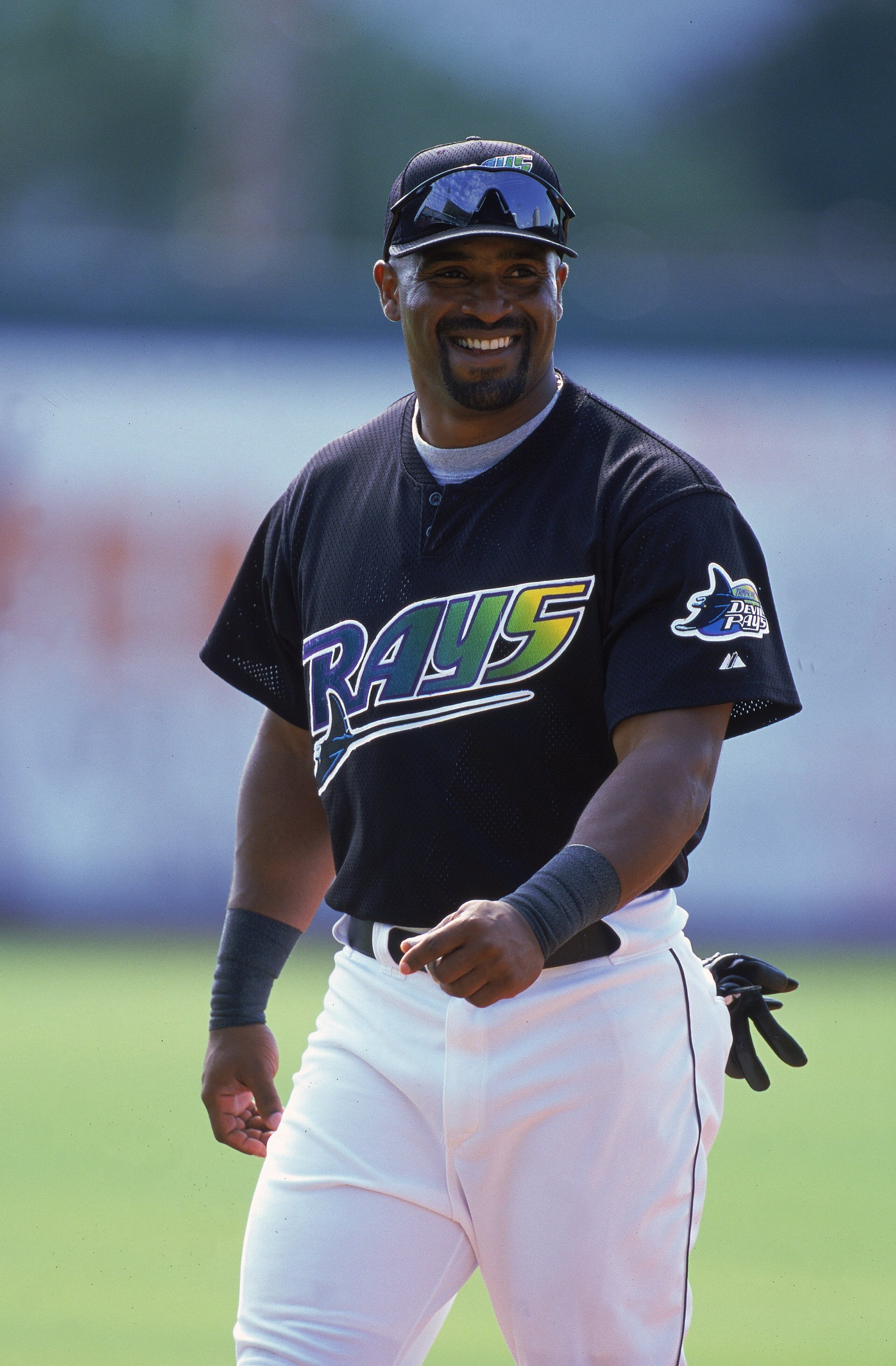 8 Mar 2000: Greg Vaughn #23 of the Tampa Bay Devil Rays smiles as he walks off the field during the Spring Training Game against the Philadelphia Phillies at Florida Power Park in St. Petersburgh, Florida. Mandatory Credit: Scott Halleran  /Allsport