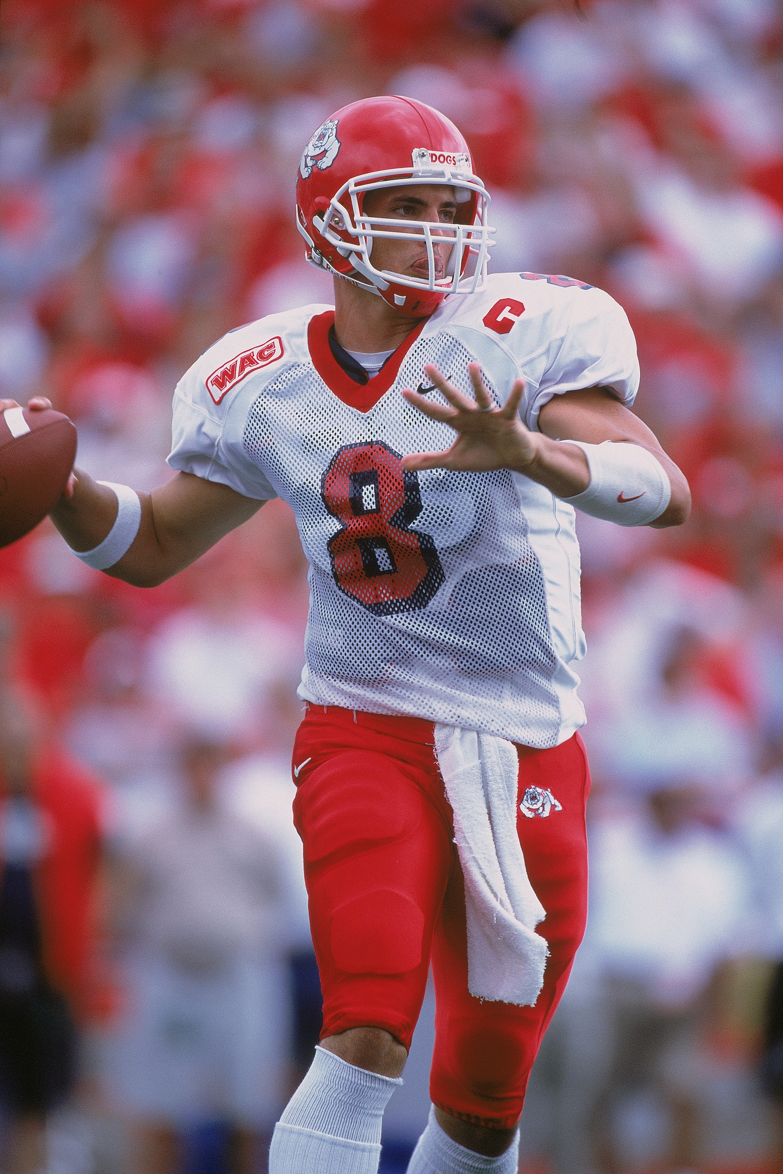 8 Sep 2001:  Quarterback David Carr #8 of the Fresno State Bull Dogs gets ready to pass the ball during the game against the Wisconsin Badgers at Camp Randall Stadium in Madison, Wisconsin. The Bull Dogs defeated the Badgers 32-20.Mandatory Credit: Jonath
