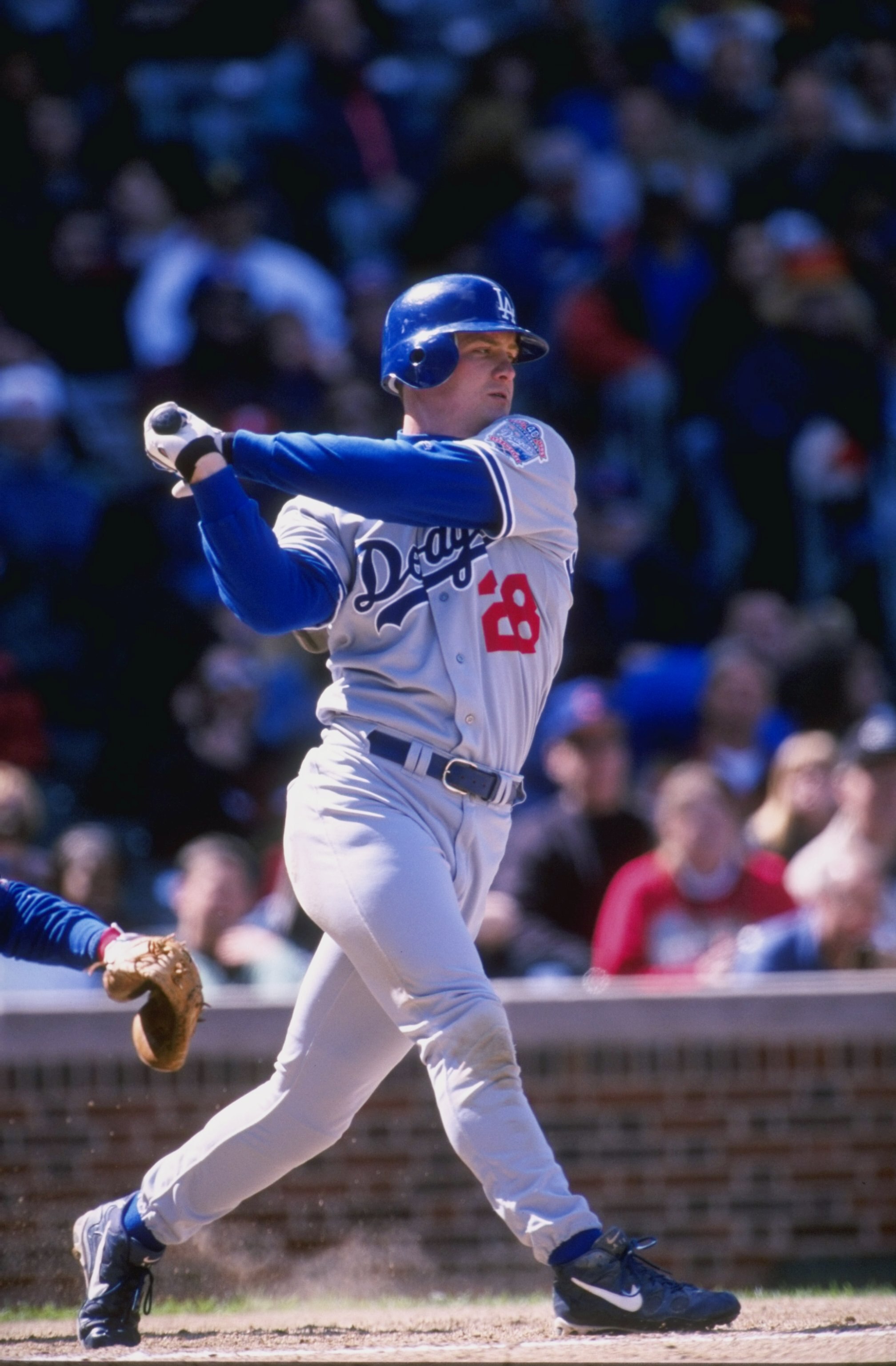 17 Apr 1998:  Outfielder Todd Hollandsworth of the Los Angeles Dodgers in action during a game against the Chicago Cubs at Wrigley Field in Chicago, Illinois. The Dodgers defeated the Cubs 10-3. Mandatory Credit: Harry How  /Allsport