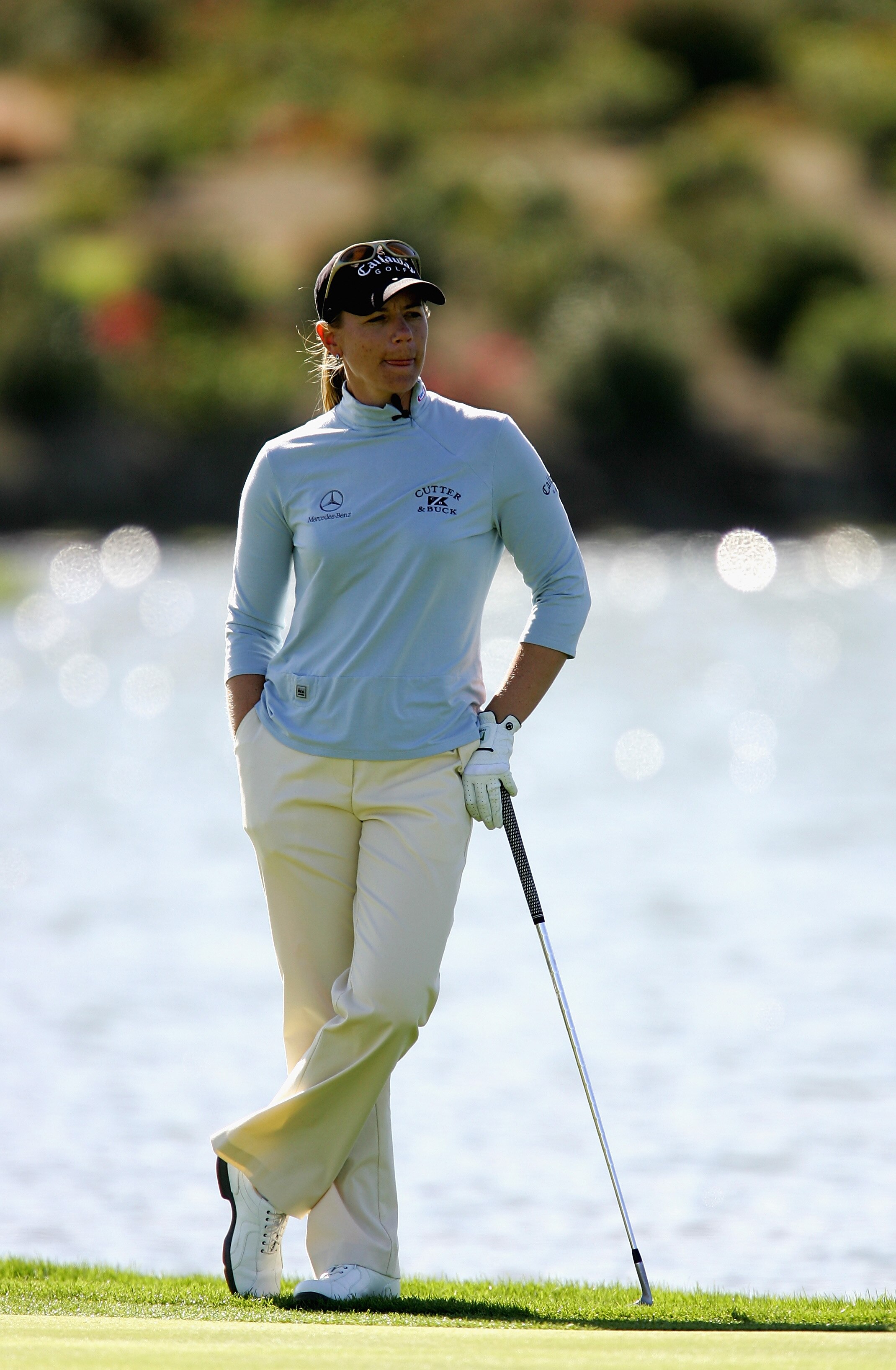 LA QUINTA, CA - NOVEMBER 28:  Annika Sorenstam of Sweden stands while watching play on during day two of the Merrill Lynch Skins Game on November 28, 2004 at Trilogy Golf Club in La Quinta, California.  (Photo by Streeter Lecka/Getty Images)