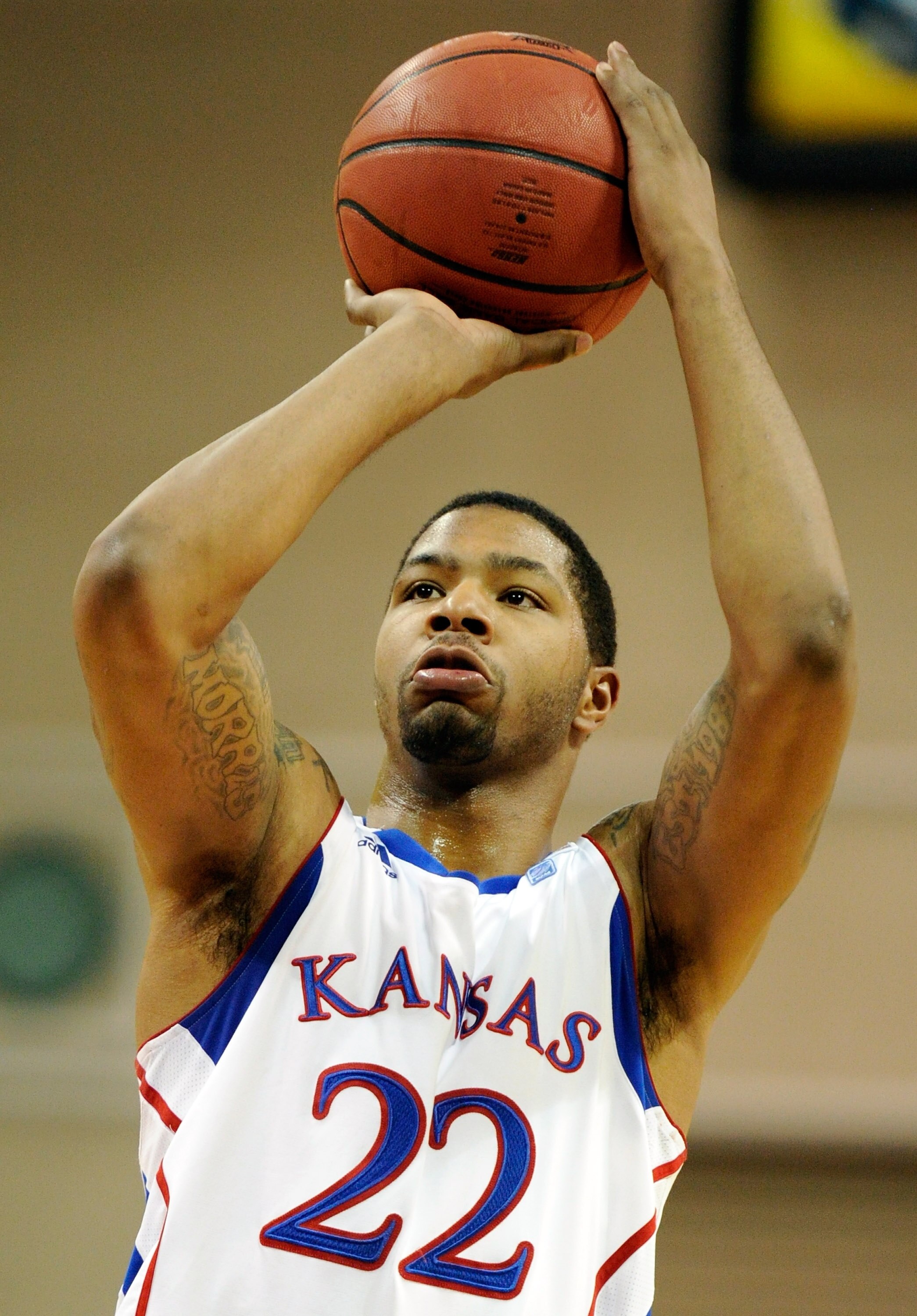 LAS VEGAS - NOVEMBER 27:  Marcus Morris #22 of the Kansas Jayhawks shoots a free throw against the Arizona Wildcats during the championship game of the Las Vegas Invitational at The Orleans Arena November 27, 2010 in Las Vegas, Nevada. Kansas won 87-79.