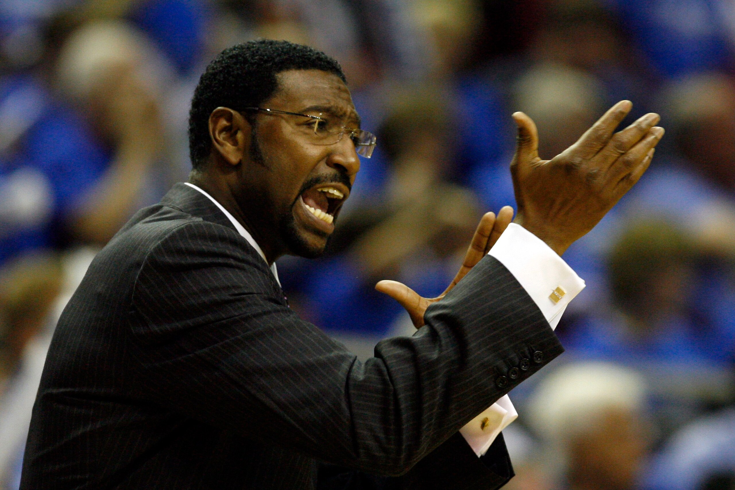 ORLANDO - APRIL 28: Head Coach Sam Mitchell of the Toronto Raptors directs his team against the Orlando Magic in Game Five of the Eastern Conference Quarterfinals during the 2008 NBA Playoffs at Amway Arena on April 28, 2008 in Orlando, Florida. NOTE TO U