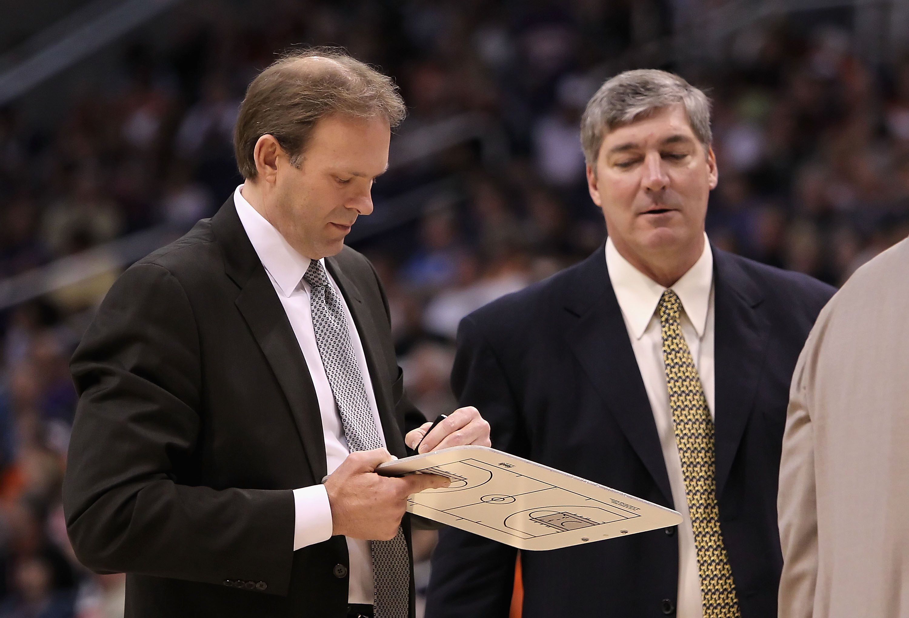 PHOENIX - MARCH 16:  Head coach Kurt Rambis and Bill Laimbeer of the Minnesota Timberwolves during the NBA game against the Phoenix Suns at US Airways Center on March 16, 2010 in Phoenix, Arizona. The Suns defeated the Timberwolves 152-114.  NOTE TO USER:
