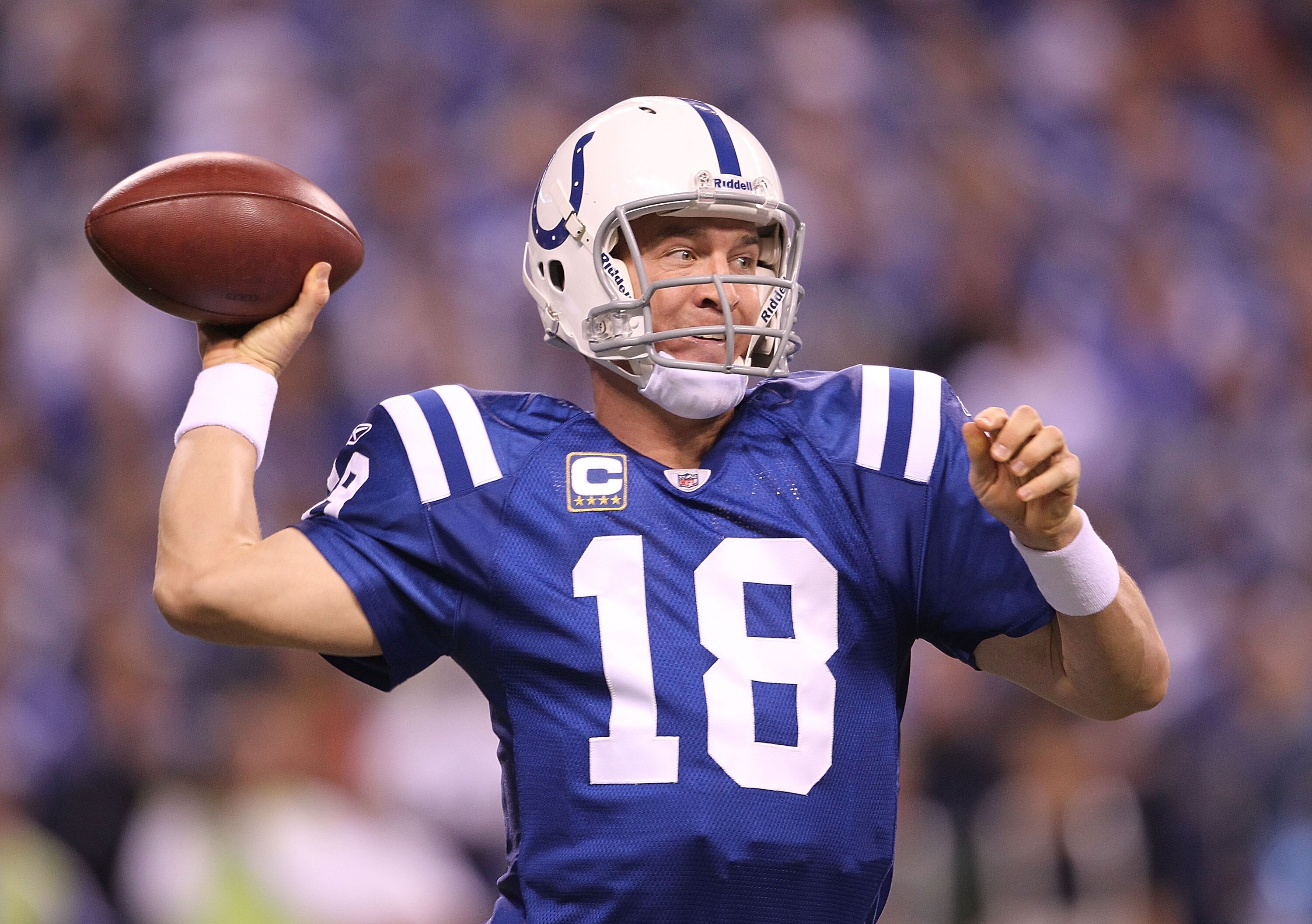 INDIANAPOLIS - NOVEMBER 28:  Peyton Manning #18 of the Indianapolis Colts throws a pass during the NFL game against the San Diego Chargers at Lucas Oil Stadium on November 28, 2010 in Indianapolis, Indiana.  (Photo by Andy Lyons/Getty Images)