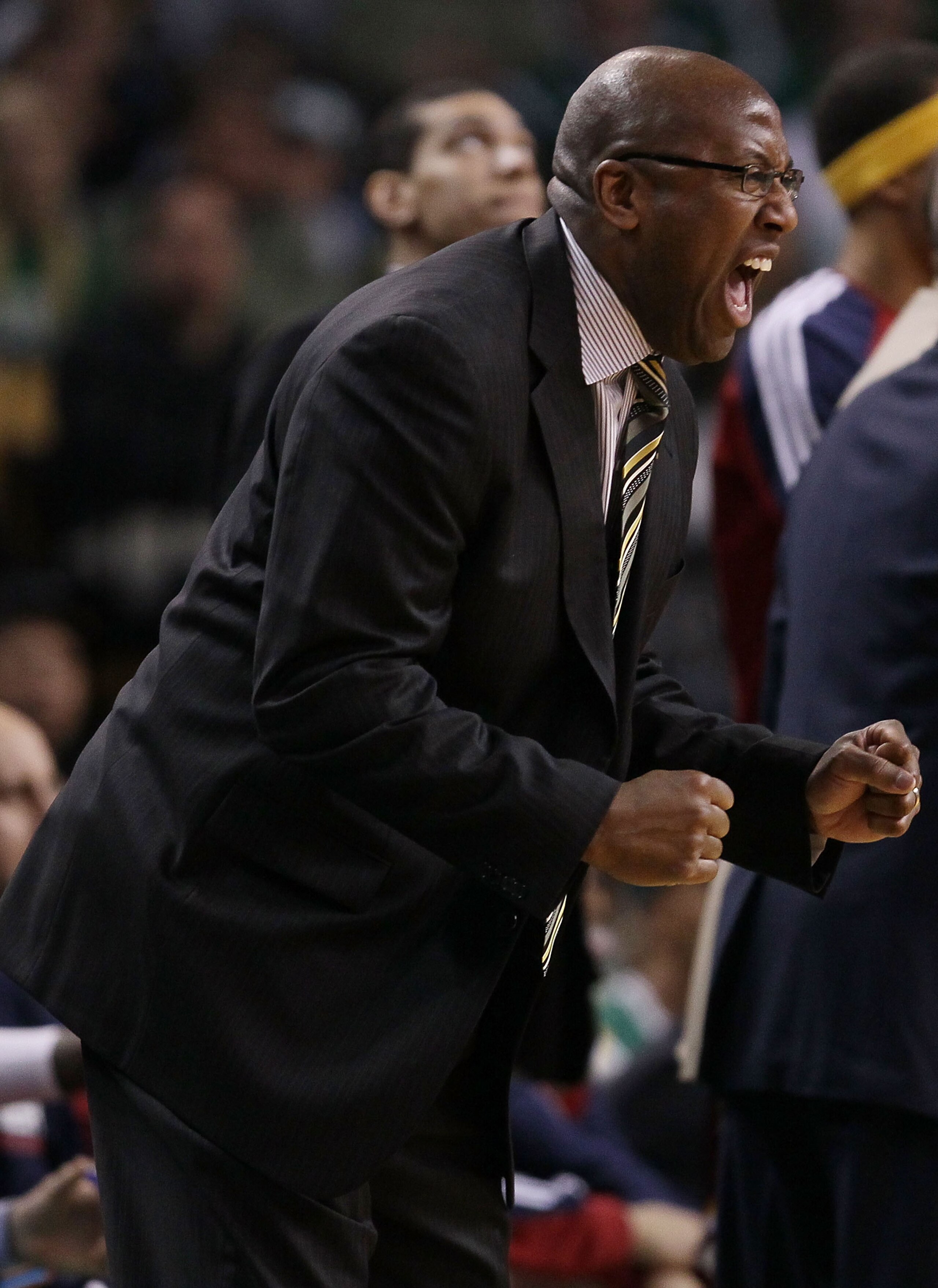 BOSTON - MAY 09:  Head coach Mike Brown of the Cleveland Cavaliers tries to motivate his team in the second half against the Boston Celtics during Game Four of the Eastern Conference Semifinals of the 2010 NBA playoffs at TD Garden on May 9, 2010 in Bosto