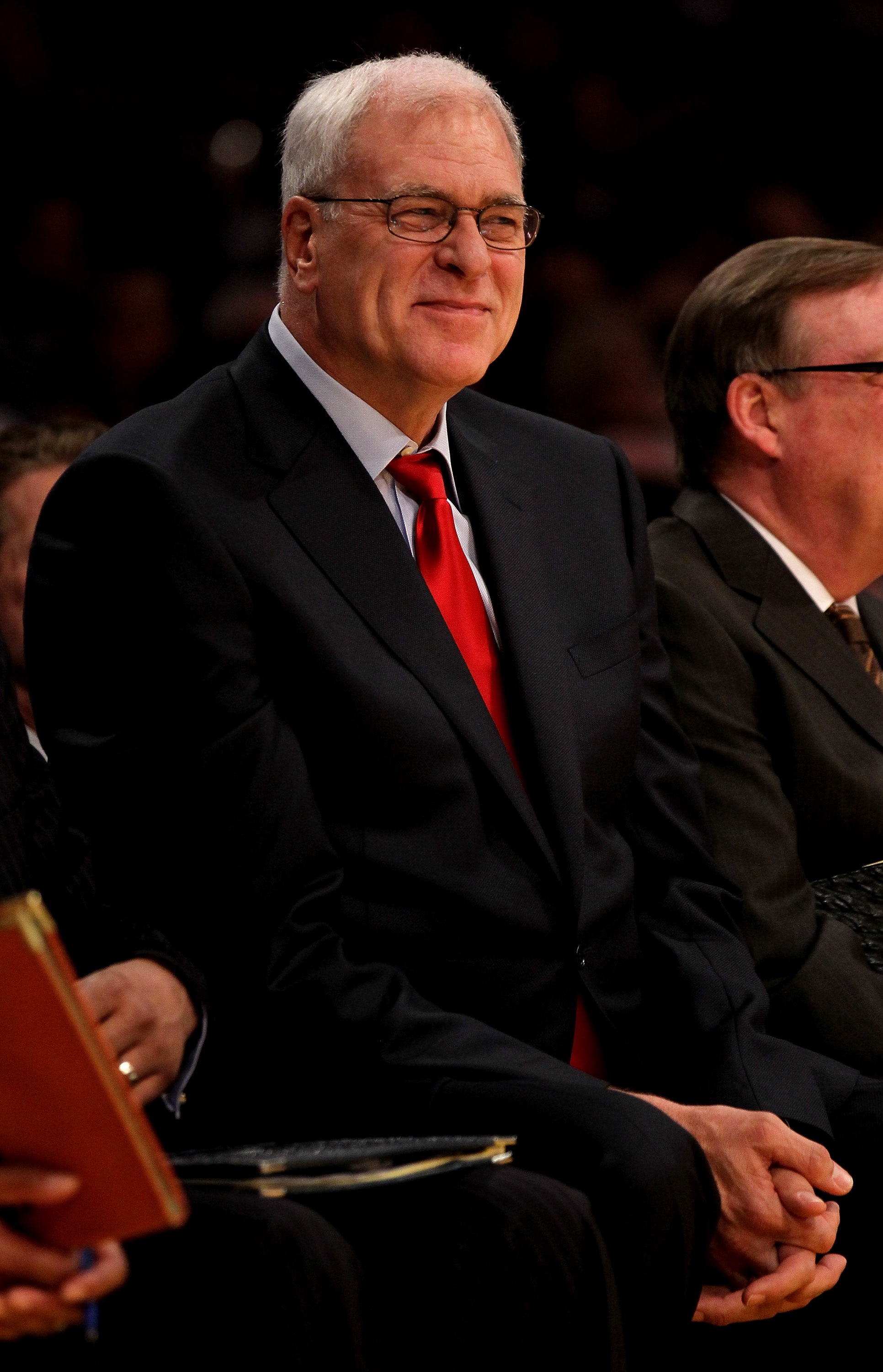 LOS ANGELES - NOVEMBER 21:   Head coach Phil Jackson of the Los Angeles Lakers smiles during the game with the Golden State Warriors at Staples Center on November 21, 2010 in Los Angeles, California. The Lakers won 117-89. NOTE TO USER: User expressly ack
