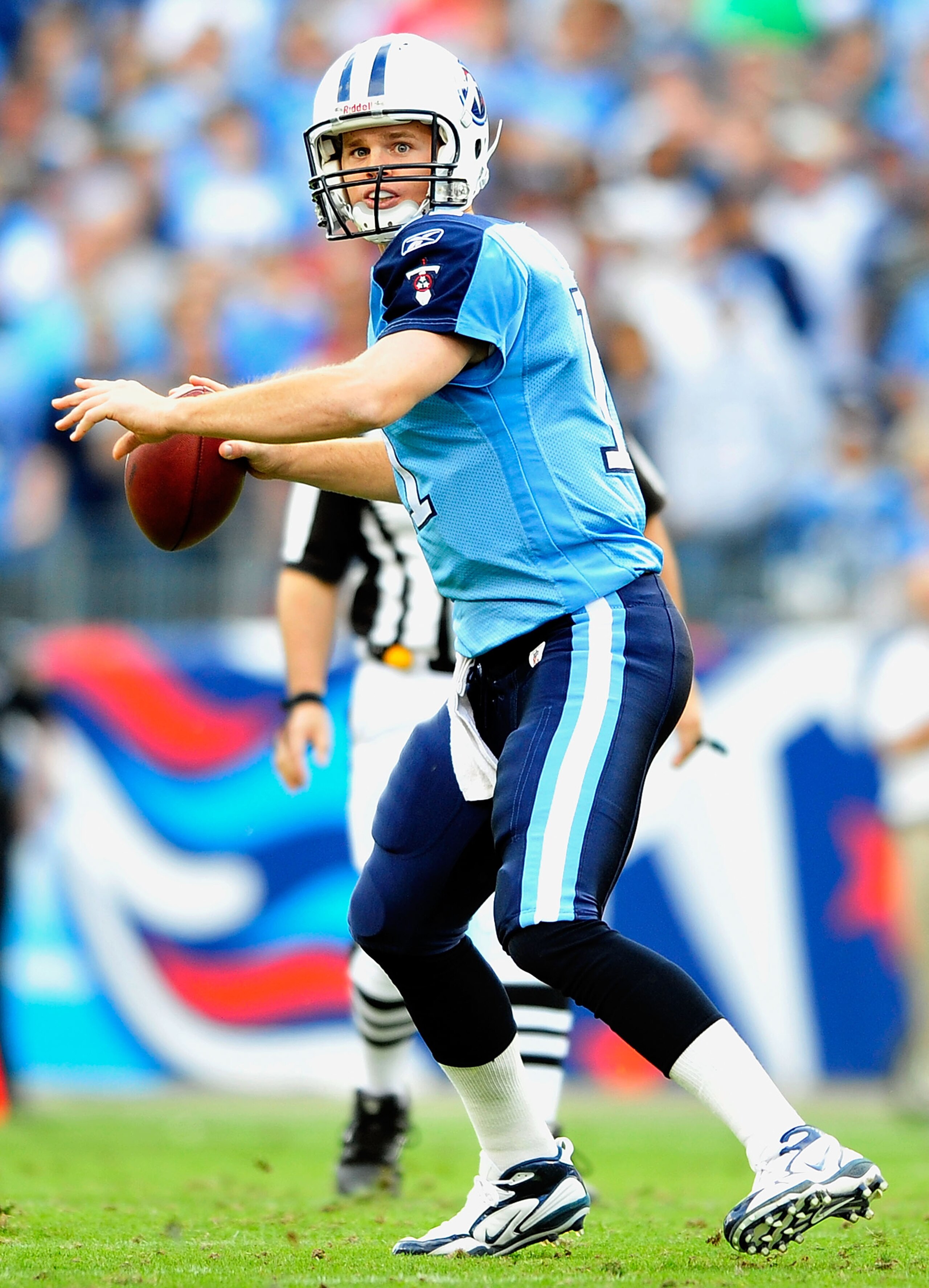NASHVILLE, TN - NOVEMBER 21:  Quarterback Rusty Smith #11 of the Tennessee Titans drops back to pass against the Washington Redskins at LP Field on November 21, 2010 in Nashville, Tennessee. The Redskins won 19-16 in overtime.  (Photo by Grant Halverson/G