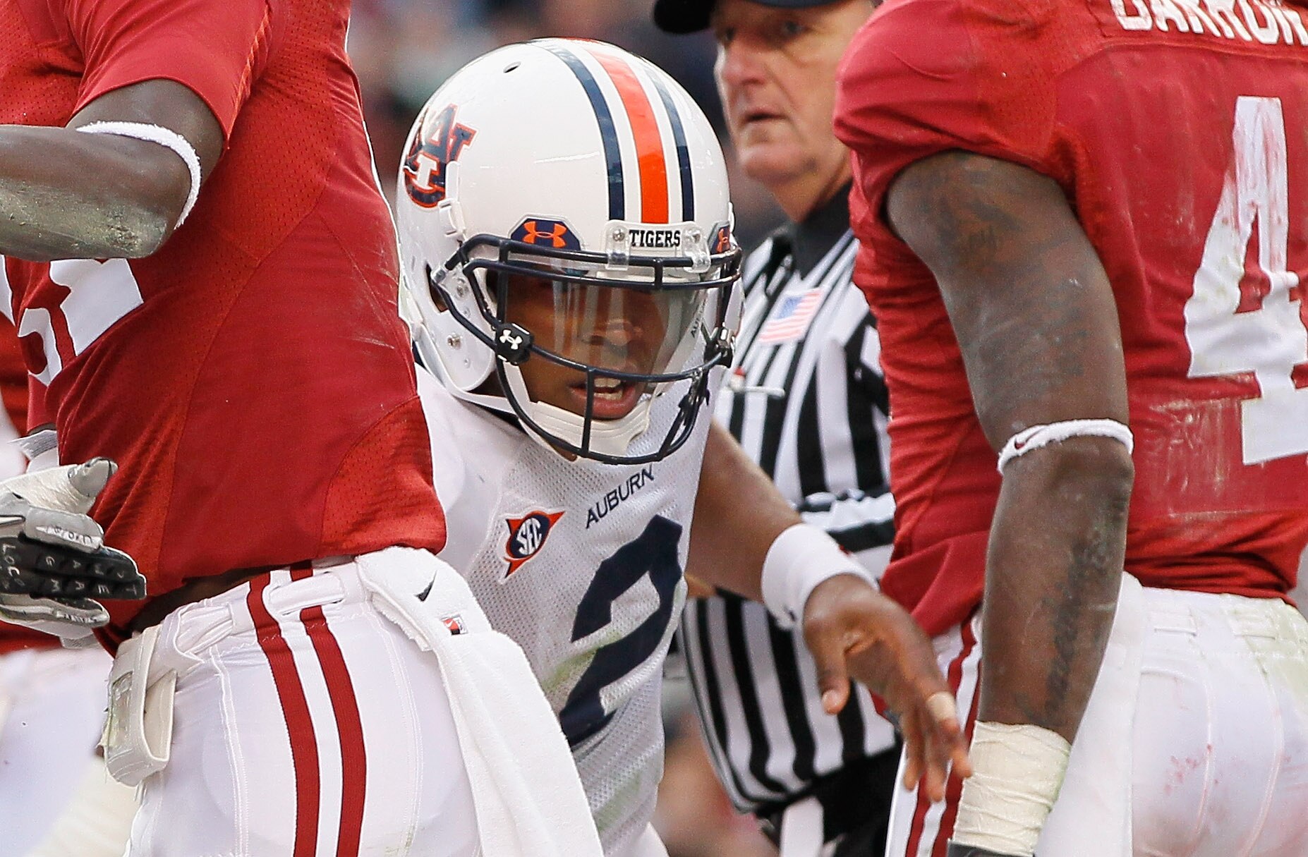 TUSCALOOSA, AL - NOVEMBER 26:  Quarterback Cam Newton #2 of the Auburn Tigers reacts after scoring a touchdown against the Alabama Crimson Tide at Bryant-Denny Stadium on November 26, 2010 in Tuscaloosa, Alabama.  (Photo by Kevin C. Cox/Getty Images)