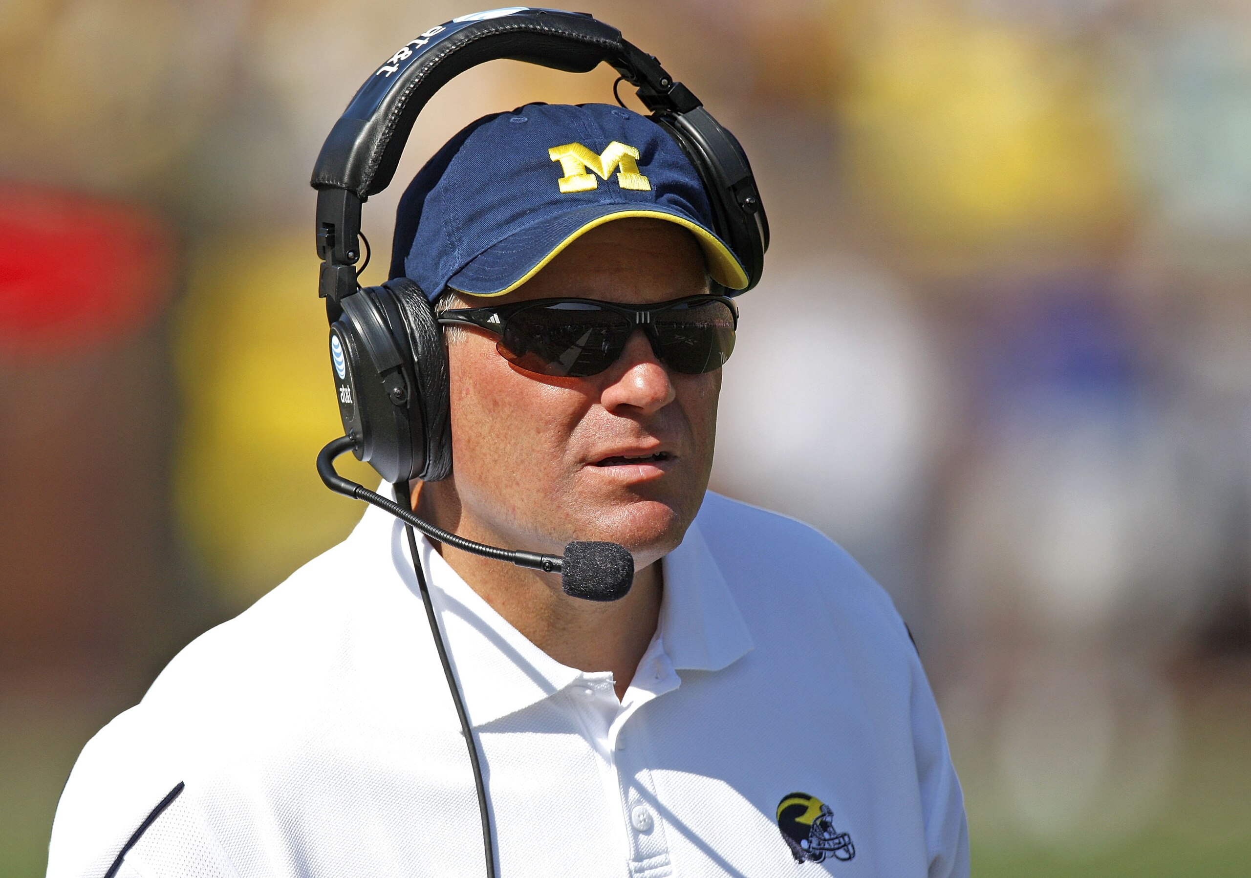 ANN ARBOR, MI - AUGUST 30:  Head coach Rich Rodriguez of the Michigan Wolverines looks on during the second quarter while playing the Utah Utes on August 30, 2008 at Michigan Stadium in Ann Arbor, Michigan.  (Photo by Gregory Shamus/Getty Images)