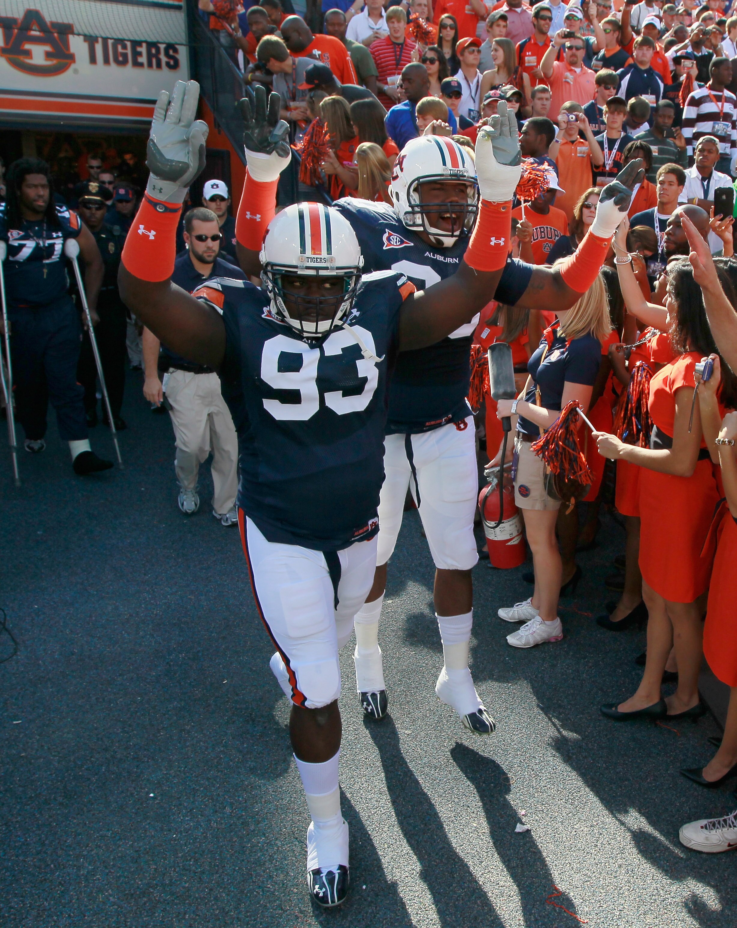 AUBURN, AL - OCTOBER 23:  Mike Blanc #93 and Nick Fairley #90 of the Auburn Tigers against the LSU Tigers at Jordan-Hare Stadium on October 23, 2010 in Auburn, Alabama.  (Photo by Kevin C. Cox/Getty Images)