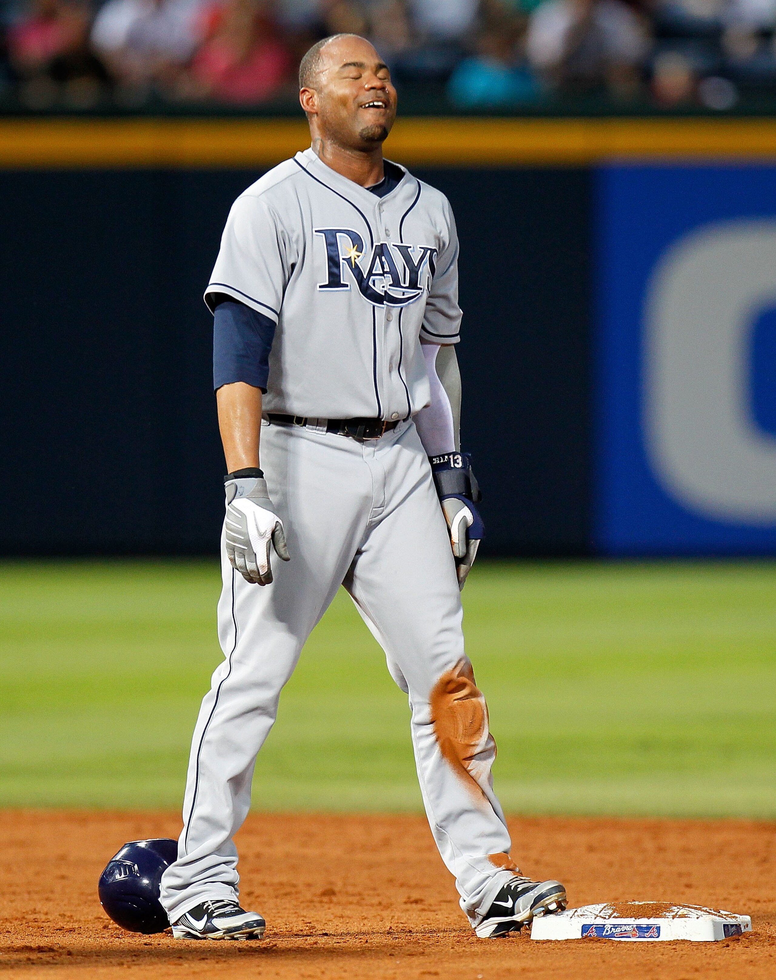 ATLANTA - JUNE 17:  Carl Crawford #13 of the Tampa Bay Rays against the Atlanta Braves at Turner Field on June 17, 2010 in Atlanta, Georgia.  (Photo by Kevin C. Cox/Getty Images)