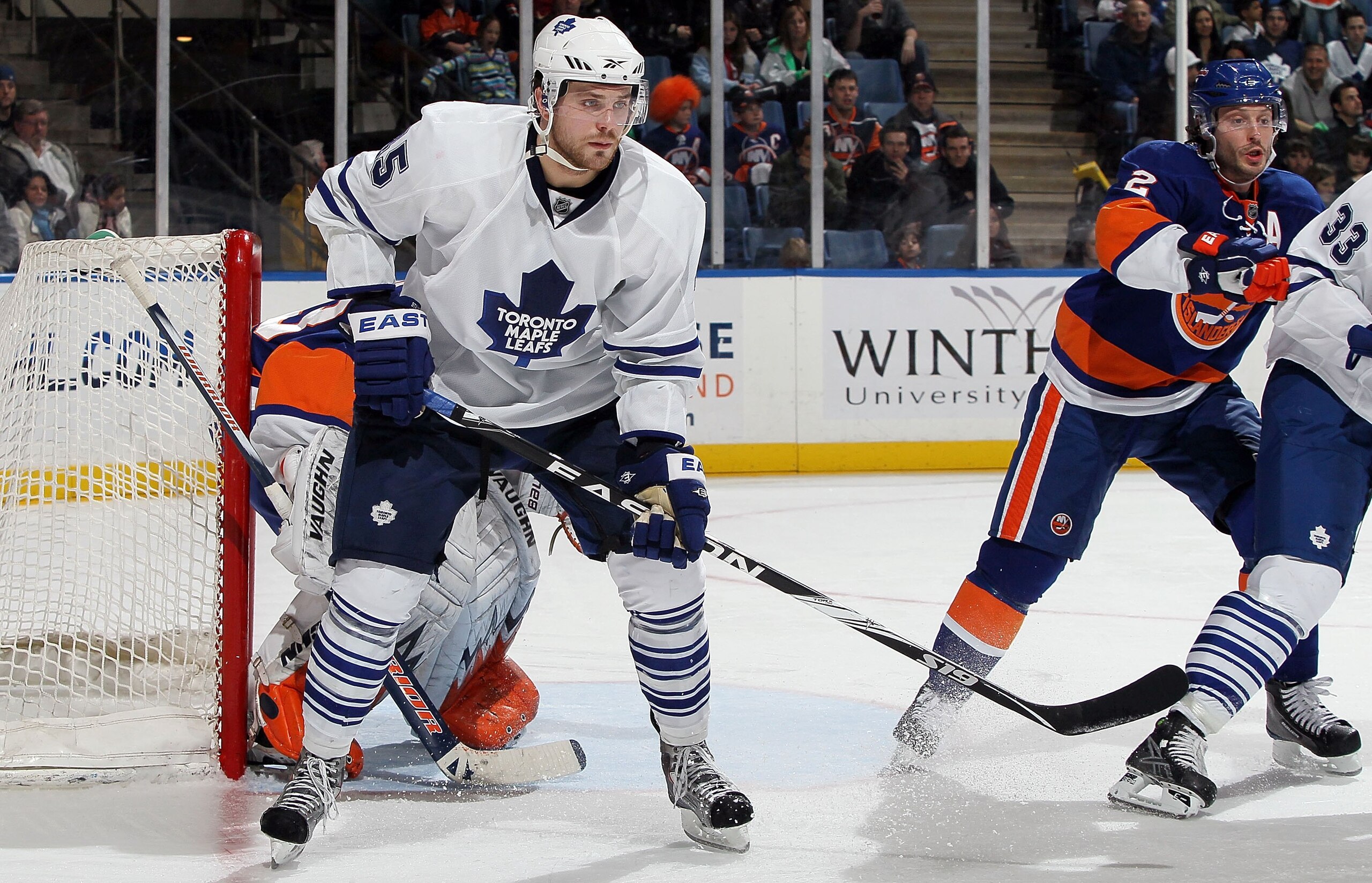 UNIONDALE, NY - MARCH 14:  Viktor Stalberg #45 of the Toronto Maple Leafs skates against the New York Islanders on March 14, 2010 at Nassau Coliseum in Uniondale, New York. The Isles defeated the Leafs 4-1.  (Photo by Jim McIsaac/Getty Images)