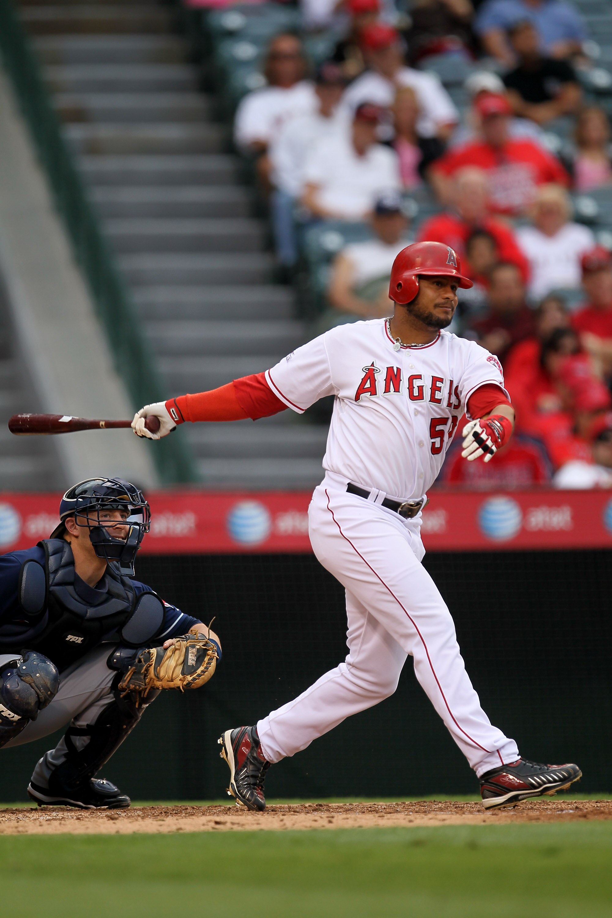 ANAHEIM, CA - SEPTEMBER 08:  Bobby Abreu #53 of the Los Angeles Angels of Anaheim bats against the Cleveland Indians on September 8, 2010 at Angel Stadium in Anaheim, California.   The Angels won 4-3 in 16 innings.  (Photo by Stephen Dunn/Getty Images)