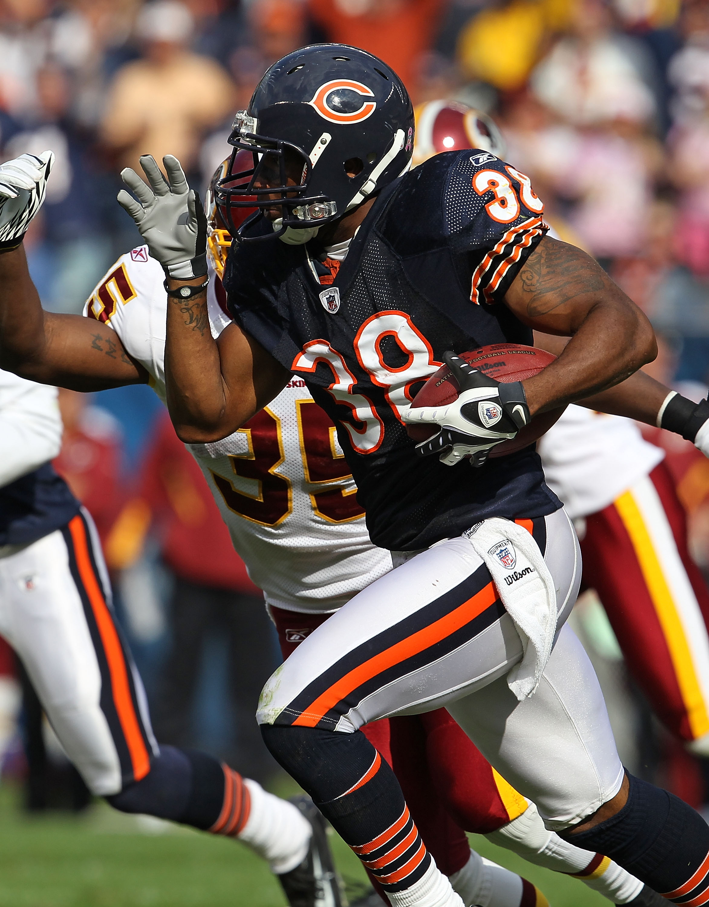 CHICAGO - OCTOBER 24: Danieal Manning #38 of the Chicago Bears runs after intercepting a pass against the Washington Redskins at Soldier Field on October 24, 2010 in Chicago, Illinois. The Redskins defeated the Bears 17-14. (Photo by Jonathan Daniel/Getty CHICAGO - OCTOBER 24: Danieal Manning #38 of the Chicago Bears runs after intercepting a pass against the Washington Redskins at Soldier Field on October 24, 2010 in Chicago, Illinois. The Redskins defeated the Bears 17-14. (Photo by Jonathan Daniel/Getty