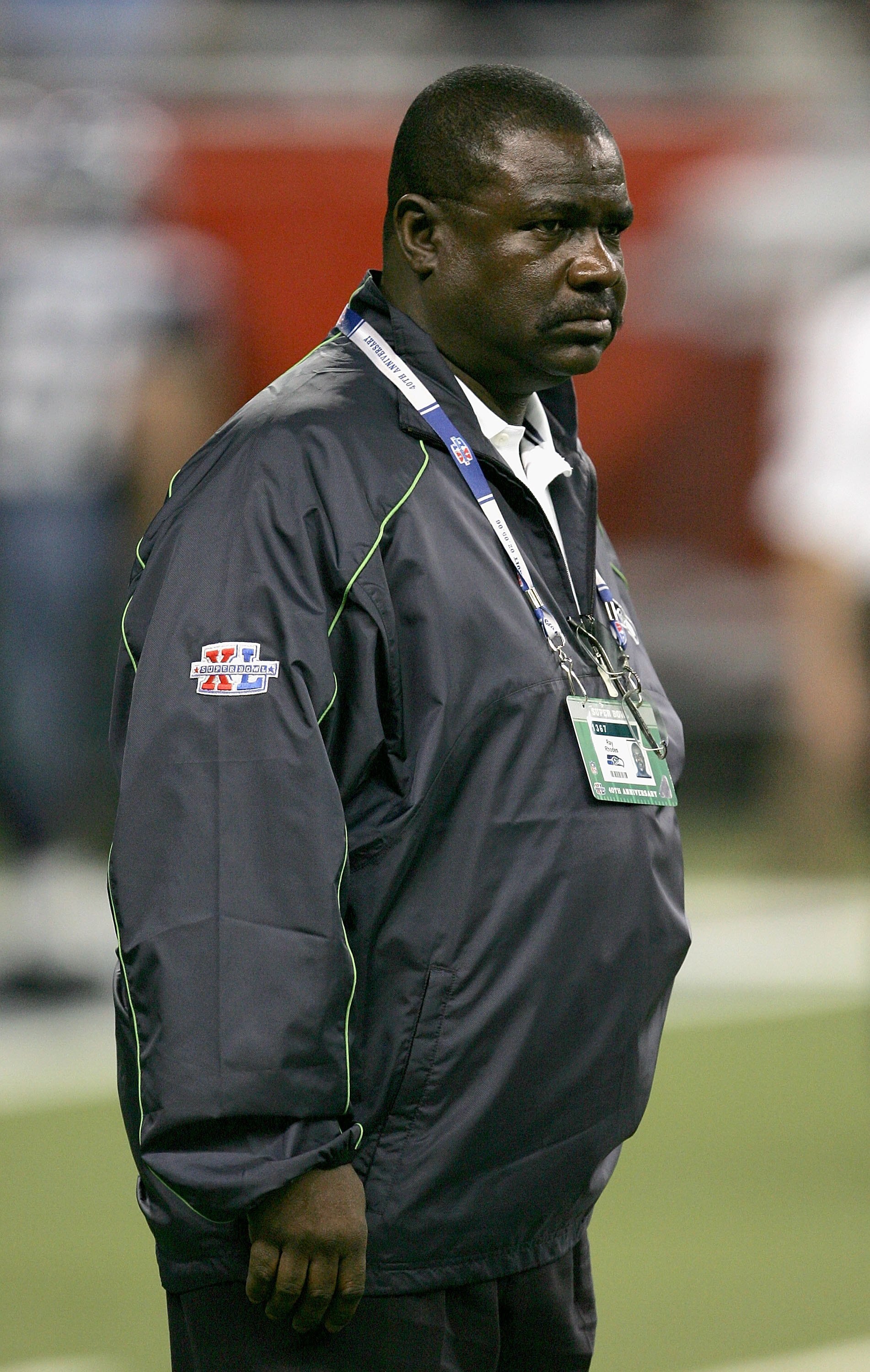 DETROIT - FEBRUARY 5:  Defensive Coordinator Ray Rhodes of the Seattle Seahawks observes warm ups before Super Bowl XL against the Pittsburgh Steelers at Ford Field on February 5, 2006 in Detroit, Michigan. (Photo by Jonathan Daniel/Getty Images)