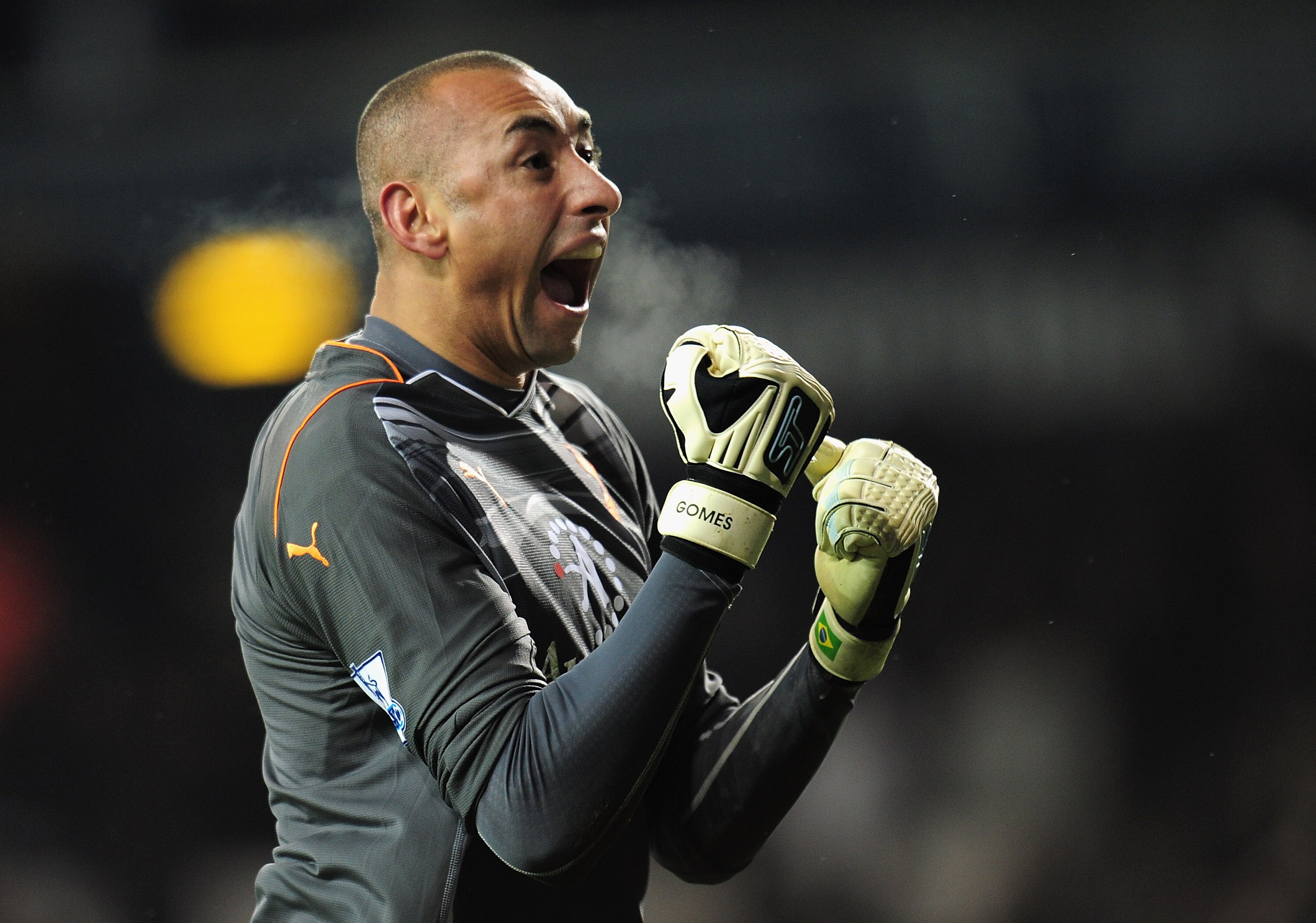LONDON, ENGLAND - NOVEMBER 28:  Heurelho Gomes of Tottenham Hotspur celebrates victory in the Barclays Premier League match between Tottenham Hotspur and Liverpool at White Hart Lane on November 28, 2010 in London, England.  (Photo by Shaun Botterill/Gett