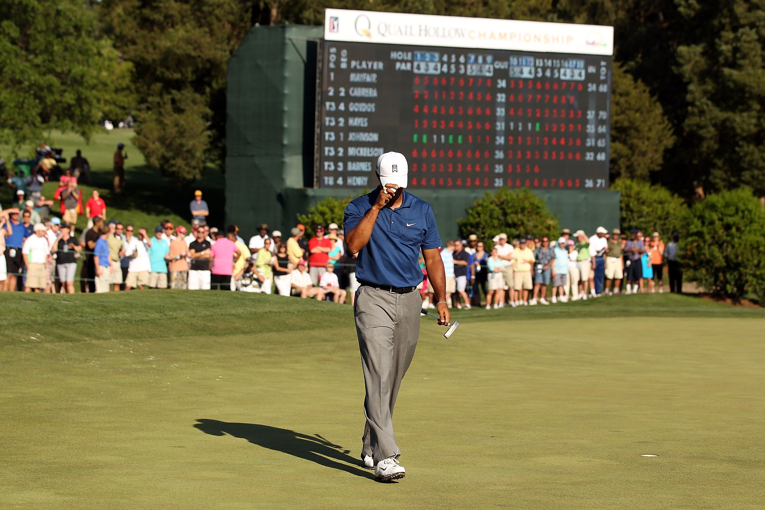 CHARLOTTE, NC - APRIL 30:  Tiger Woods finishes his round and failed to make the cut during the second round of the Quail Hollow Championship at Quail Hollow Country Club on April 30, 2010 in Charlotte, North Carolina.  (Photo by Streeter Lecka/Getty Imag