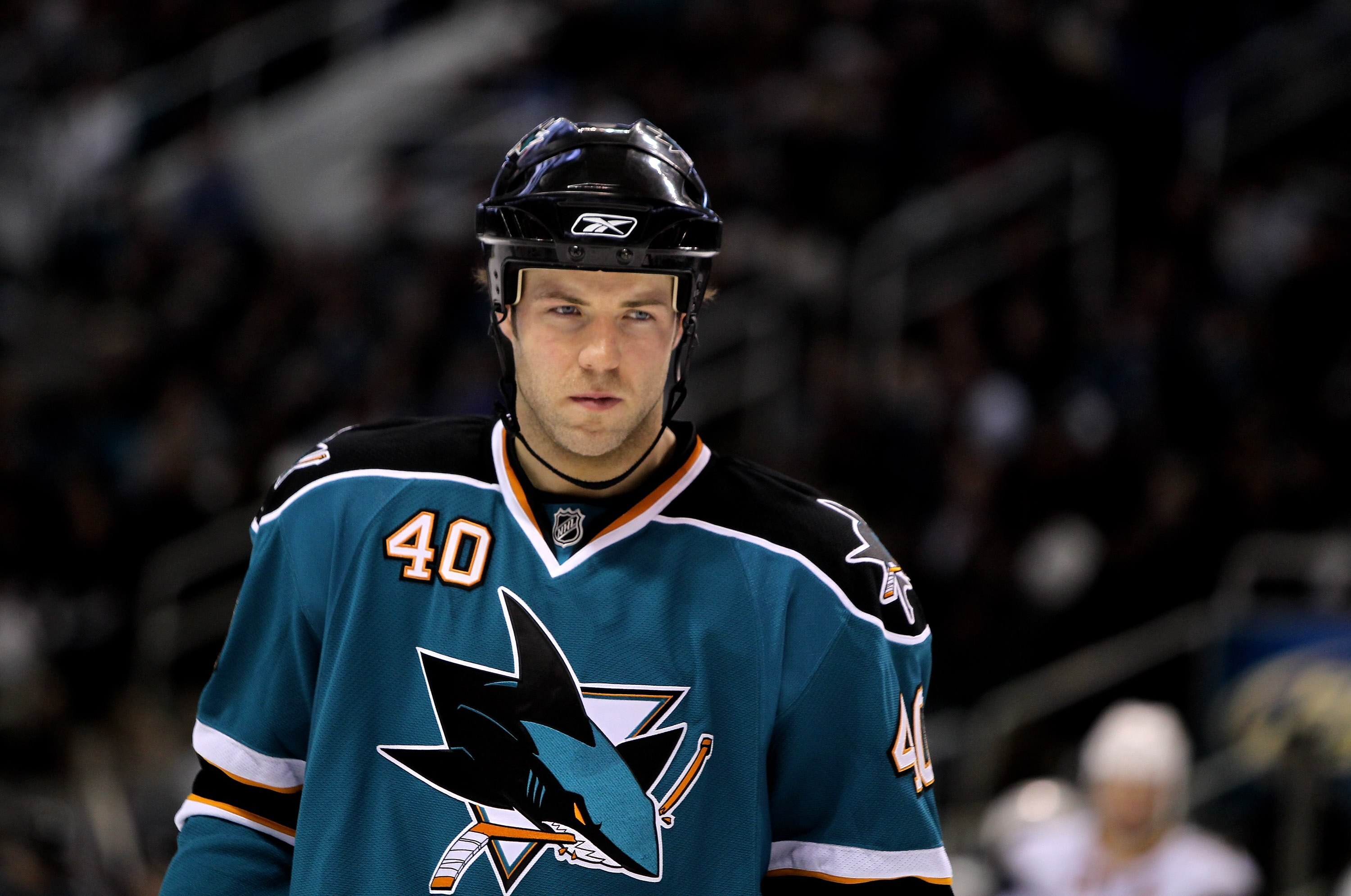 SAN JOSE, CA - JANUARY 23:  Kent Huskins #40 of the San Jose Sharks in action during their game against the Buffalo Sabres at HP Pavilion on January 23, 2010 in San Jose, California.  (Photo by Ezra Shaw/Getty Images)