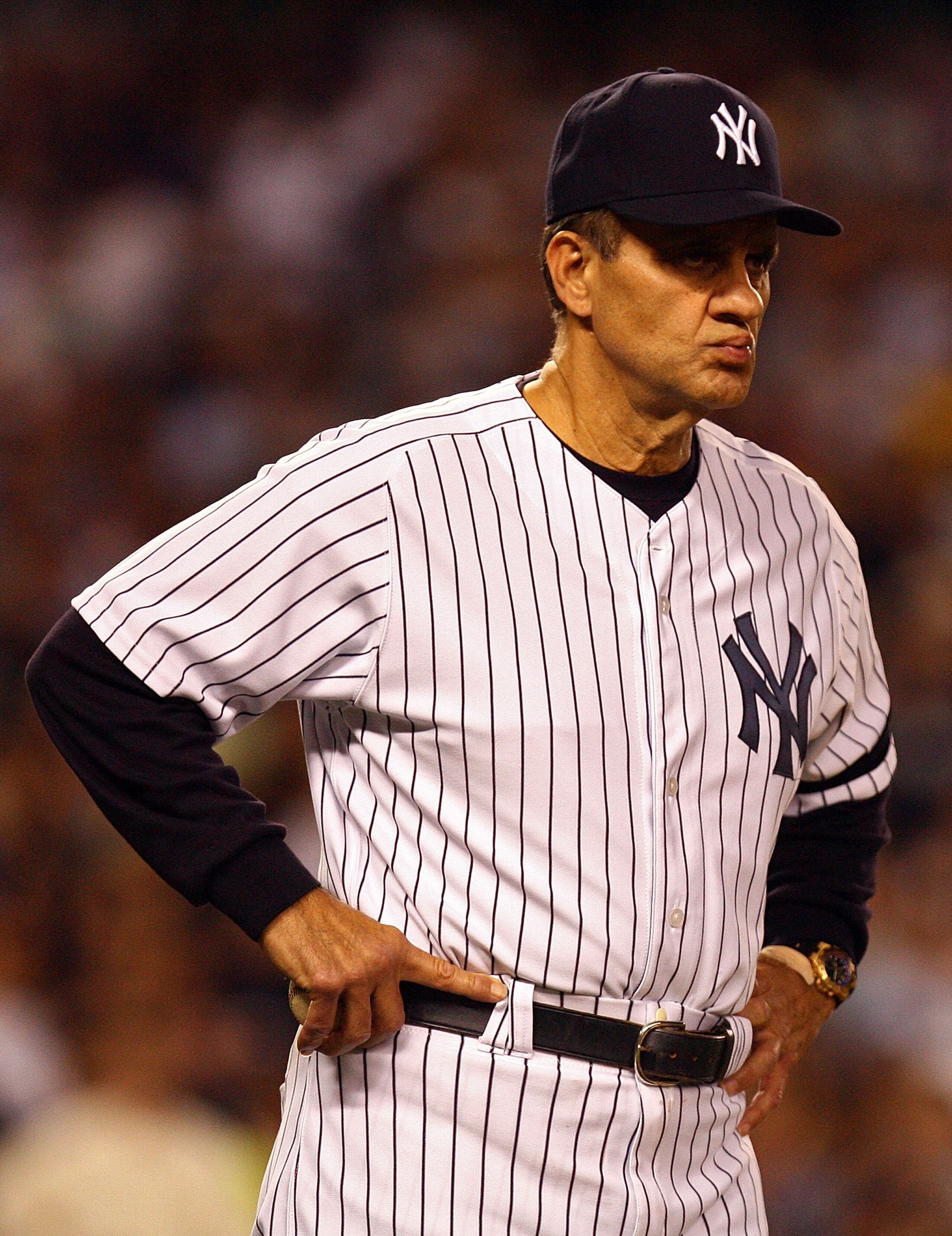 NEW YORK - OCTOBER 08: Manager Joe Torre #6 of the New York Yankees stands on the field against the Cleveland Indians during Game Four of the American League Division Series at Yankee Stadium on October 8, 2007 in the Bronx borough of New York City. (Ph NEW YORK - OCTOBER 08: Manager Joe Torre #6 of the New York Yankees stands on the field against the Cleveland Indians during Game Four of the American League Division Series at Yankee Stadium on October 8, 2007 in the Bronx borough of New York City. (Ph