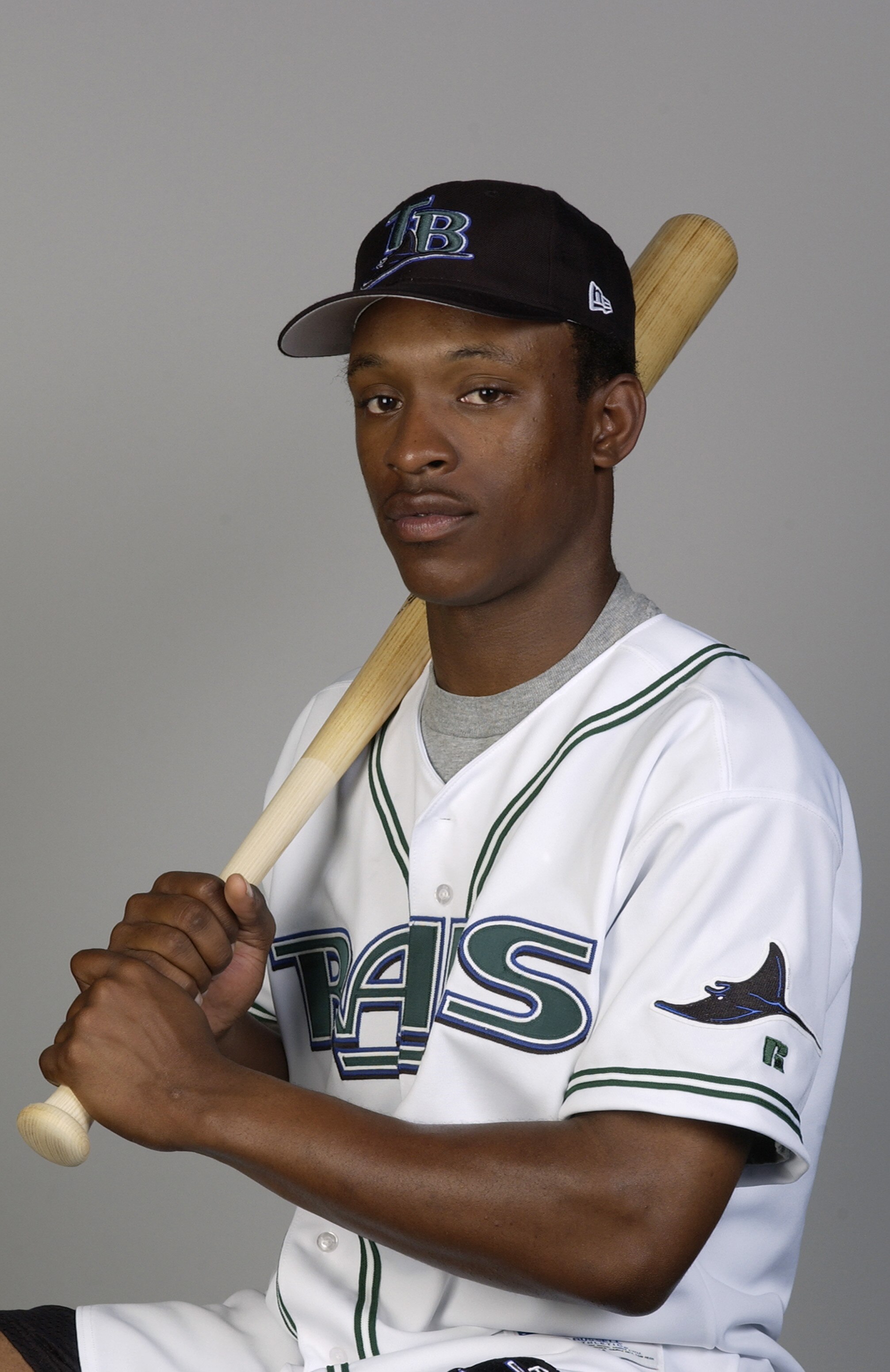ST. PETERSBURG, FL - FEBRUARY 22:  B.J. Upton of the Tampa Bay Devil Rays poses for a portrait during the Devil Rays spring training Media Day on February 21, 2003 at in St. Petersburg, Florida. (Photo by Ezra Shaw/Getty Images)