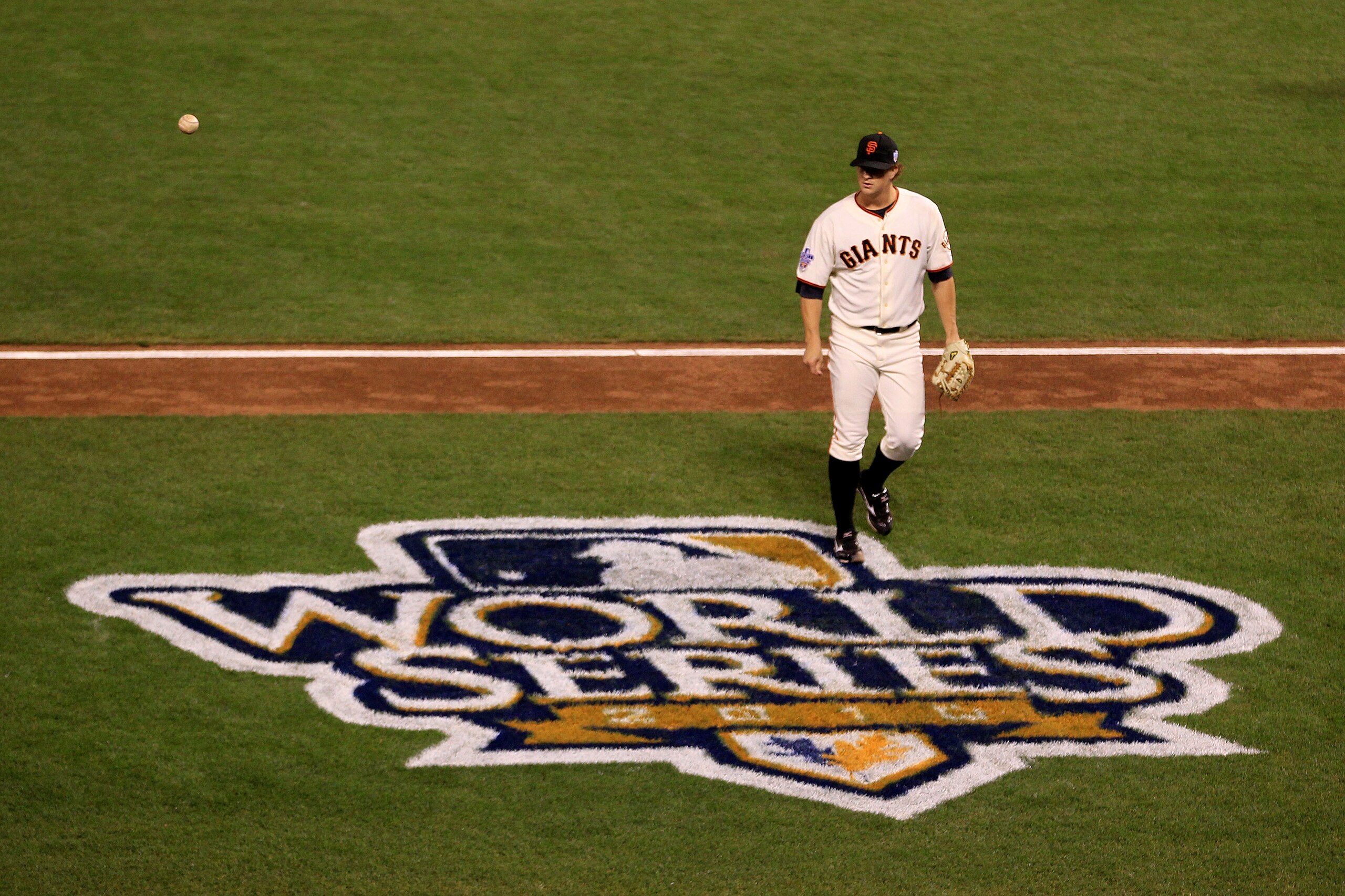 SAN FRANCISCO - OCTOBER 28:  Starting pitcher Matt Cain #18 of the San Francisco Giants walks off the field while taking on the Texas Rangers in Game Two of the 2010 MLB World Series at AT&T Park on October 28, 2010 in San Francisco, California.  (Photo b